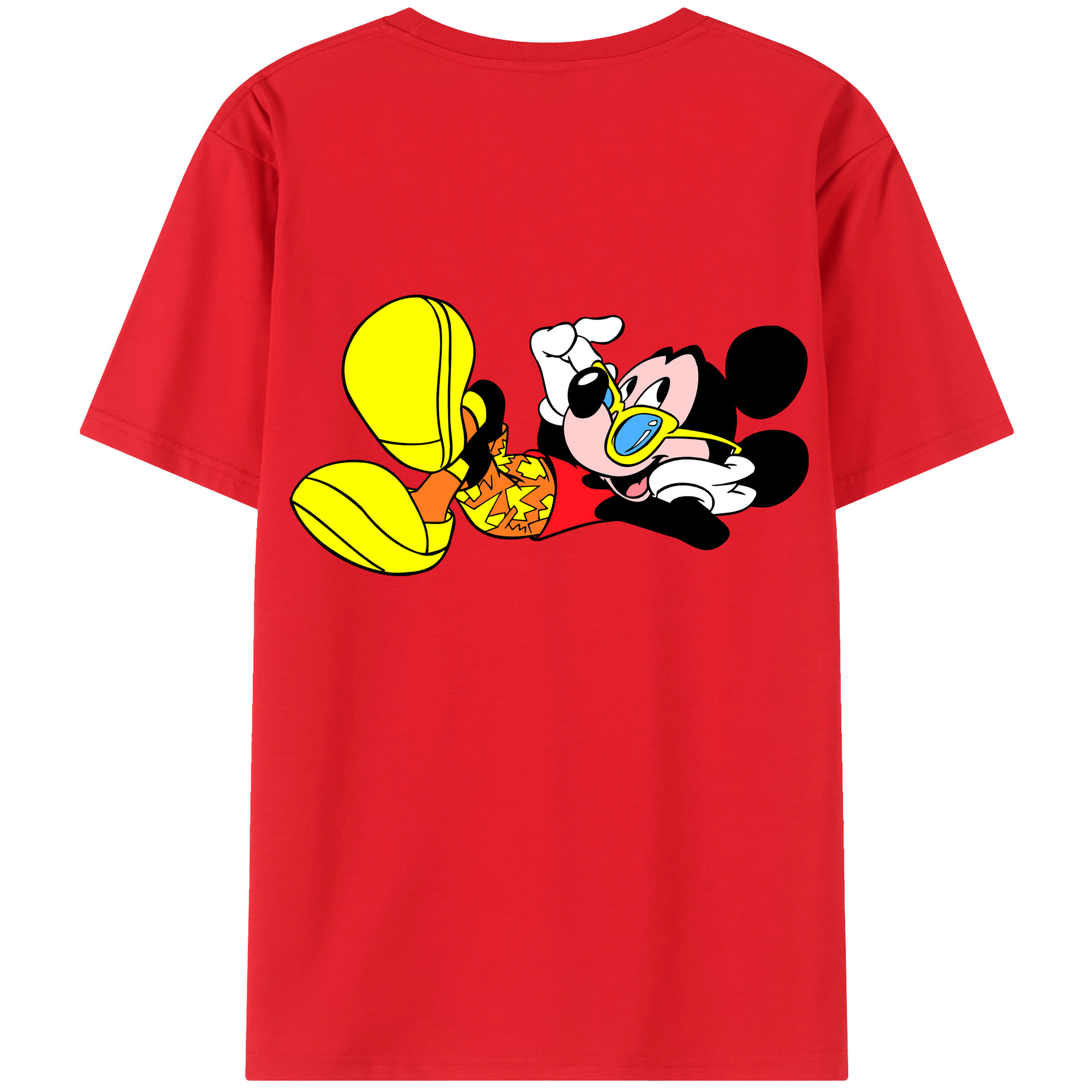 ミッキーマウス Mickey Mouse 綿100％ メンズ半袖Tシャツ（バックプリント） 通気性