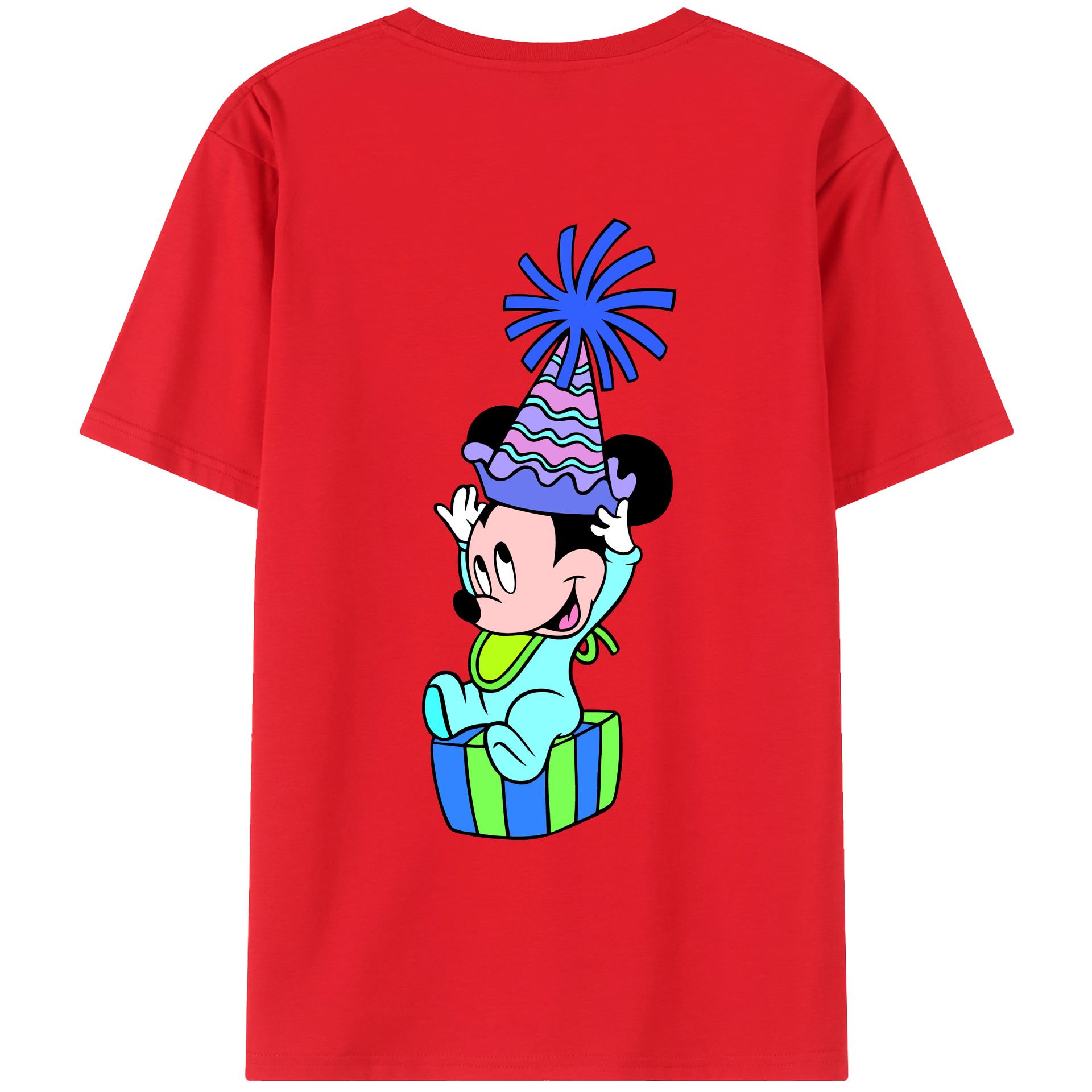 ミッキーマウス Mickey Mouse 綿100％ メンズ半袖Tシャツ（バックプリント） 通気性