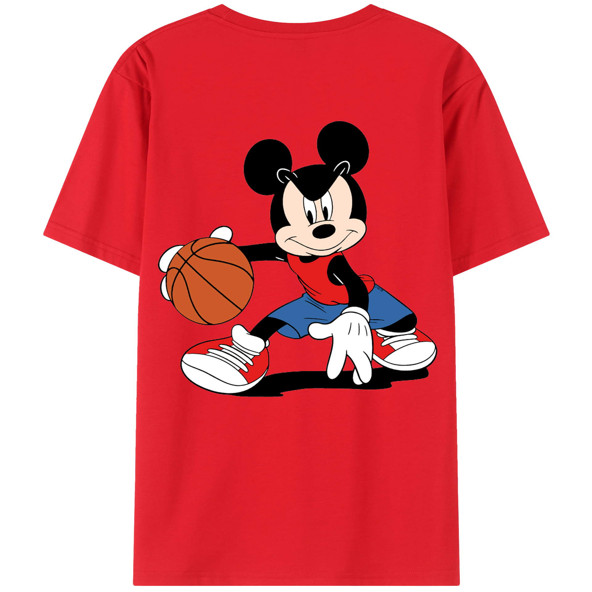 ミッキーマウス Mickey Mouse 綿100％ メンズ半袖Tシャツ（バックプリント） 通気性
