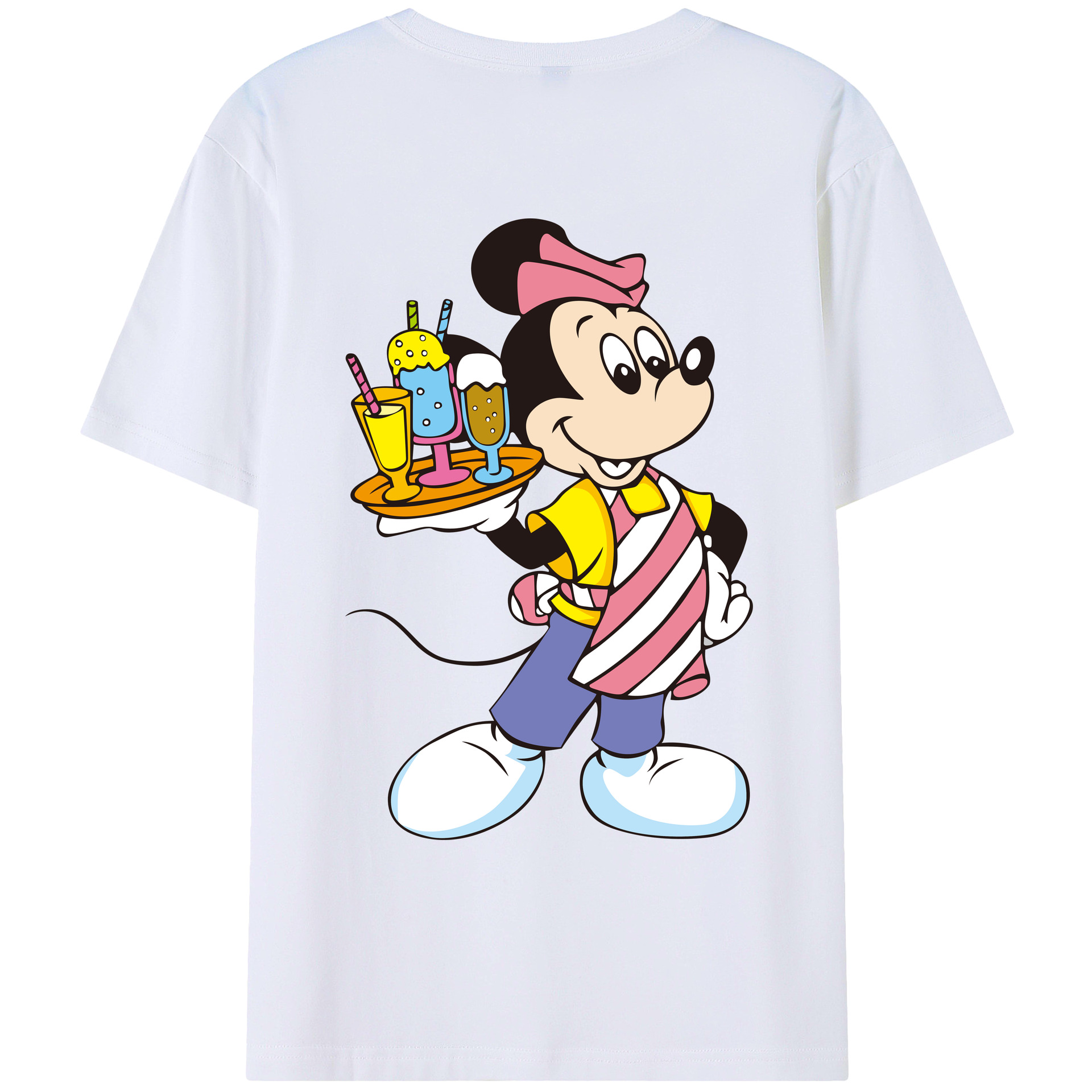 ミッキーマウス Mickey Mouse 綿100％ メンズ半袖Tシャツ（バックプリント） 通気性
