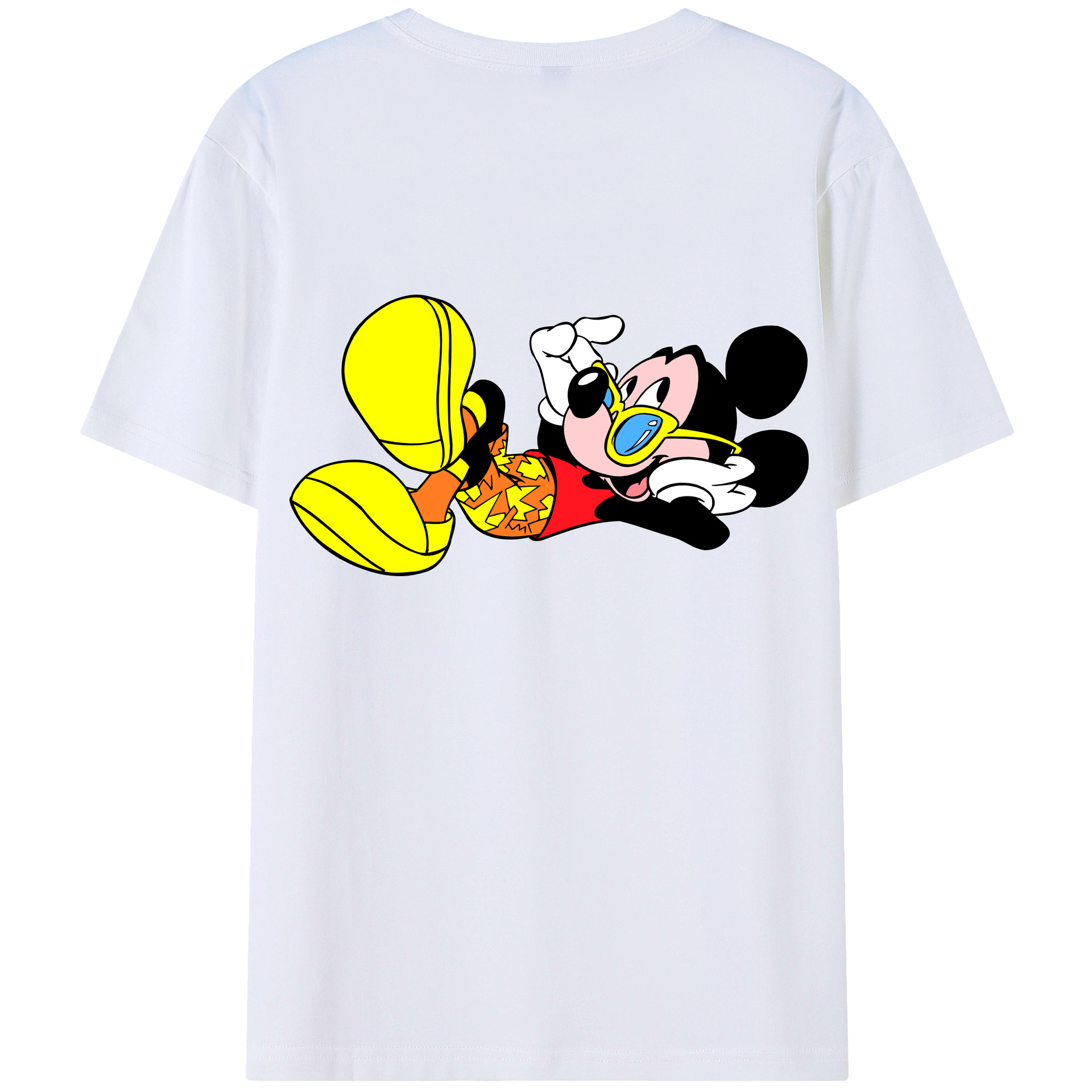 ミッキーマウス Mickey Mouse 綿100％ メンズ半袖Tシャツ（バックプリント） 通気性