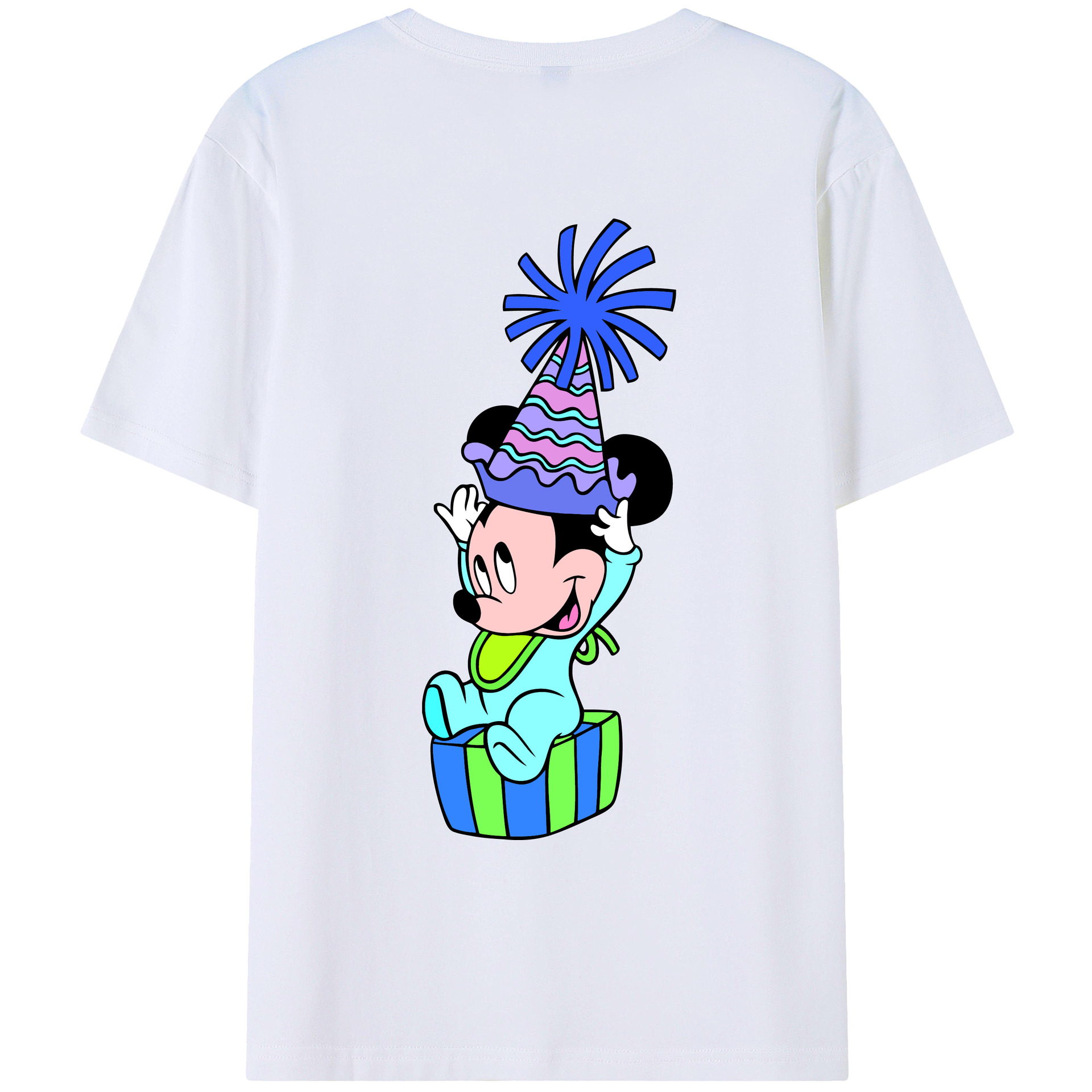 ミッキーマウス Mickey Mouse 綿100％ メンズ半袖Tシャツ（バックプリント） 通気性