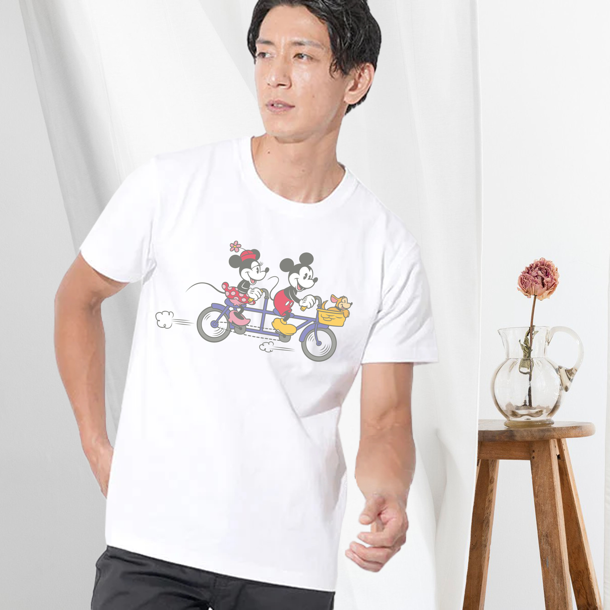 ミッキーマウス Mickey Mouse 綿100％ メンズ半袖Tシャツ｜肌触りやわらか＆通気性
