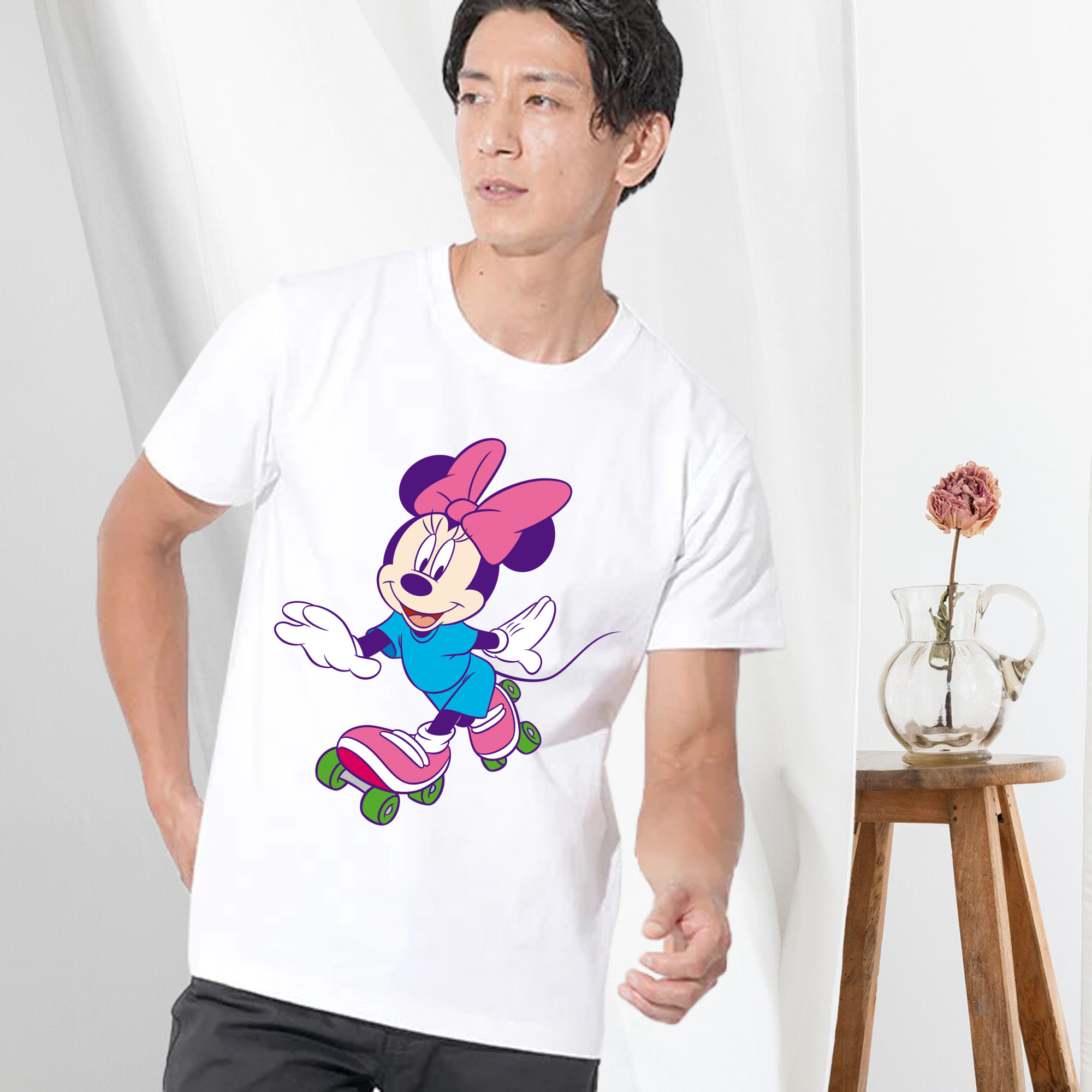 ミッキーマウス Mickey Mouse 綿100％ メンズ半袖Tシャツ｜肌触りやわらか＆通気性