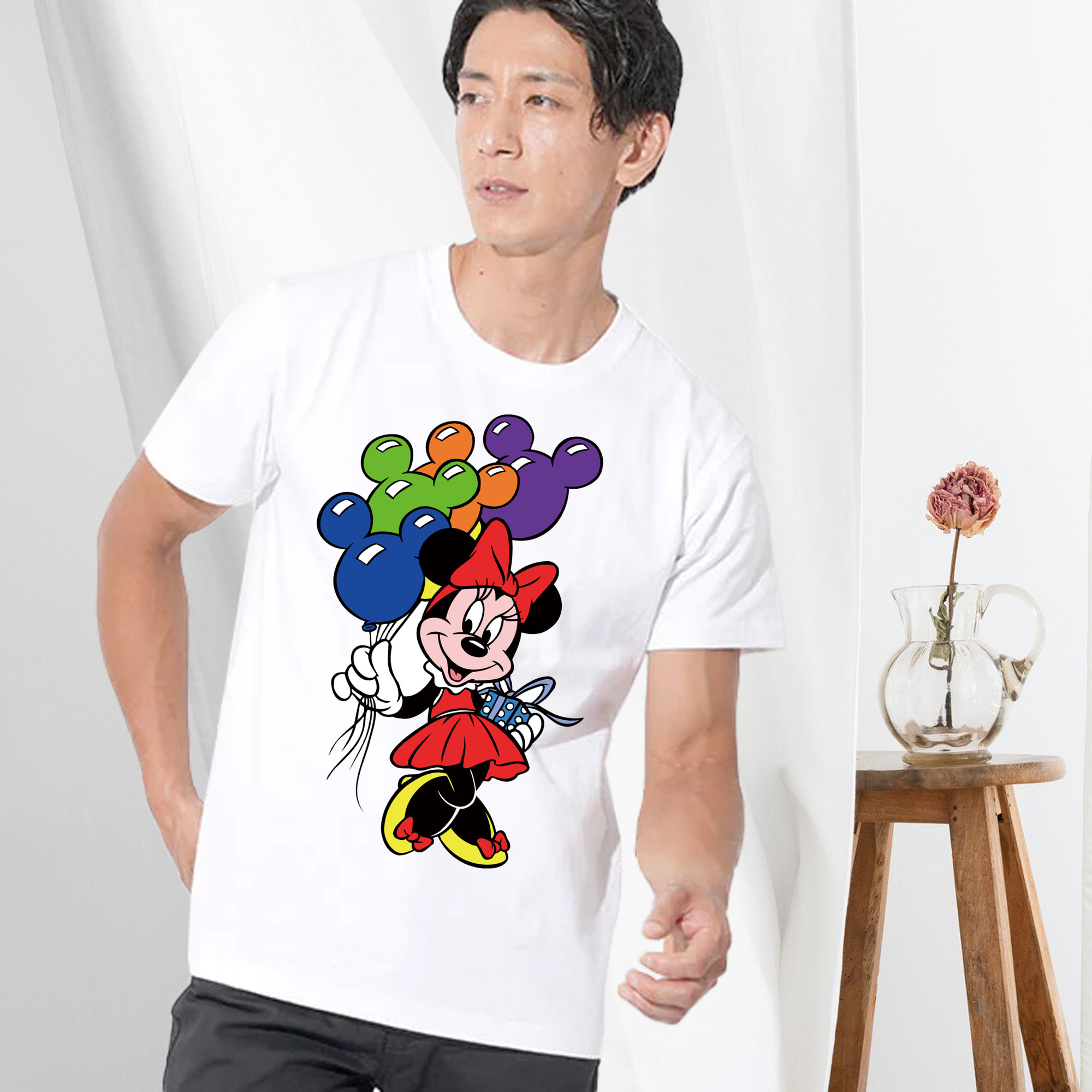 ミッキーマウス Mickey Mouse 綿100％ メンズ半袖Tシャツ｜肌触りやわらか＆通気性