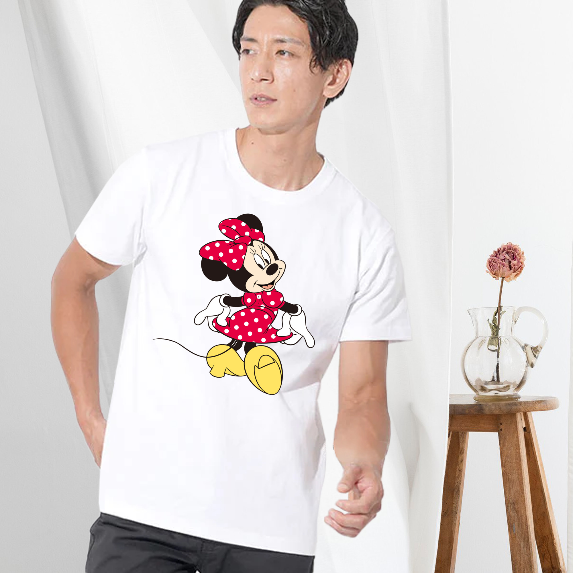 ミッキーマウス Mickey Mouse 綿100％ メンズ半袖Tシャツ｜肌触りやわらか＆通気性