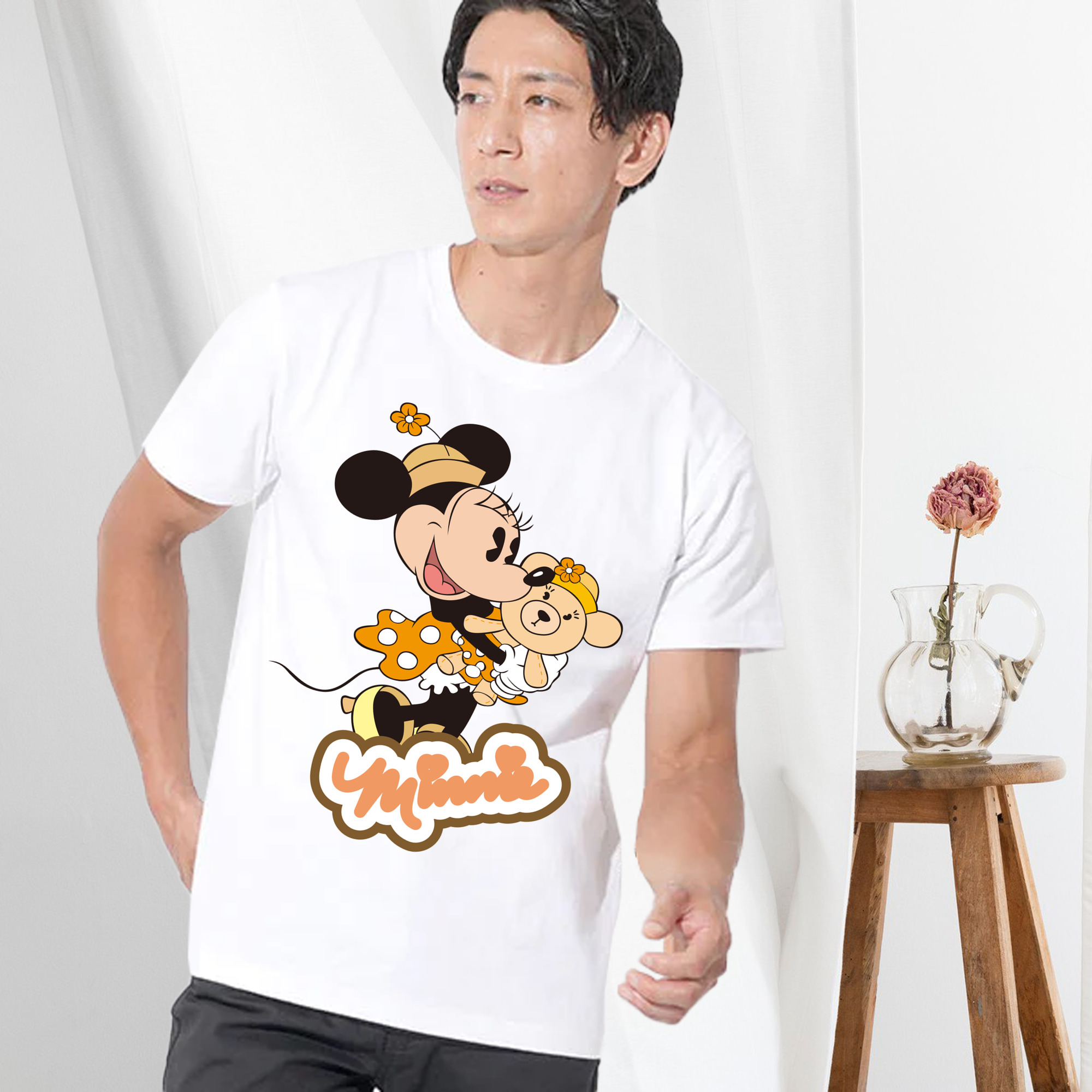 ミッキーマウス Mickey Mouse 綿100％ メンズ半袖Tシャツ｜肌触りやわらか＆通気性