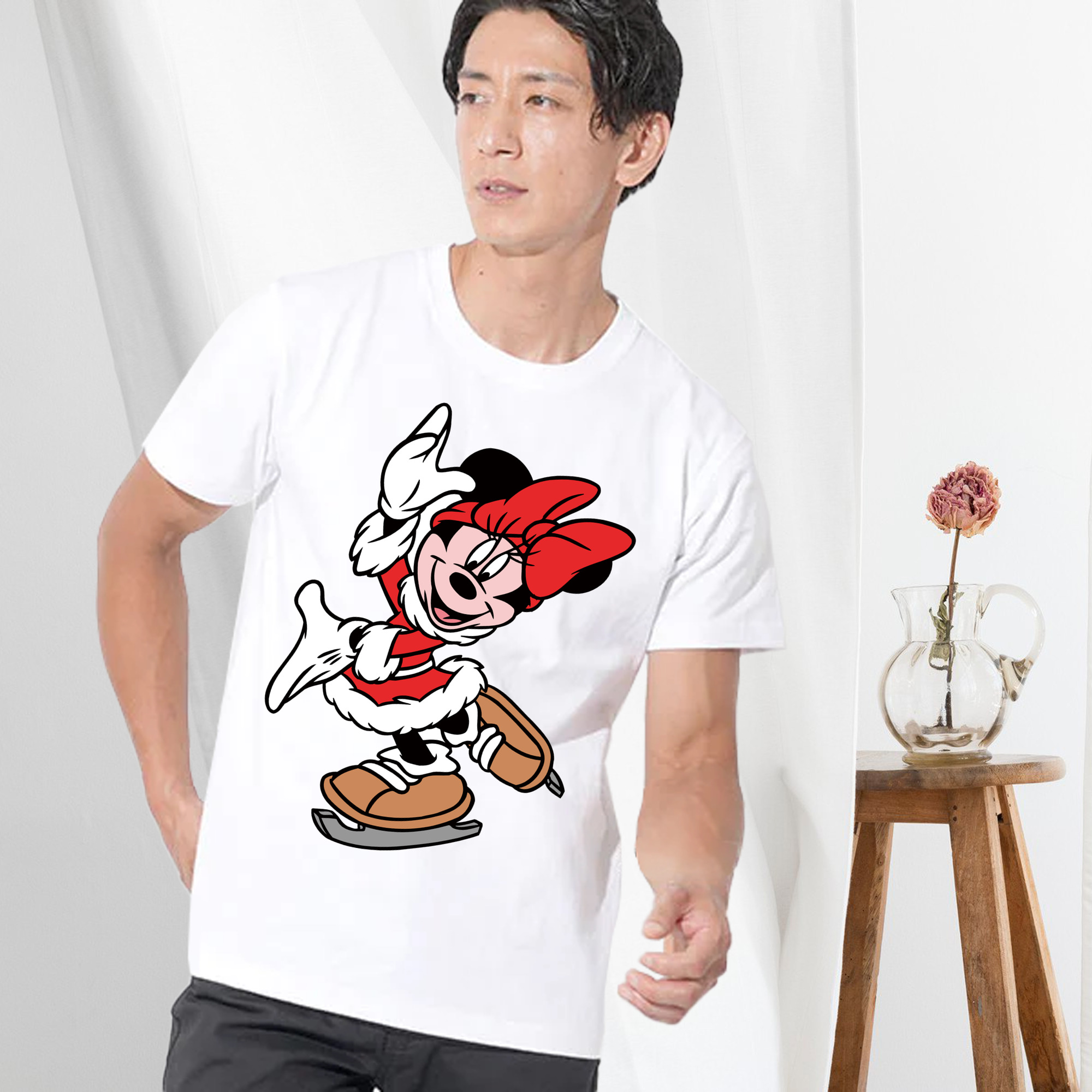 ミッキーマウス Mickey Mouse 綿100％ メンズ半袖Tシャツ｜肌触りやわらか＆通気性