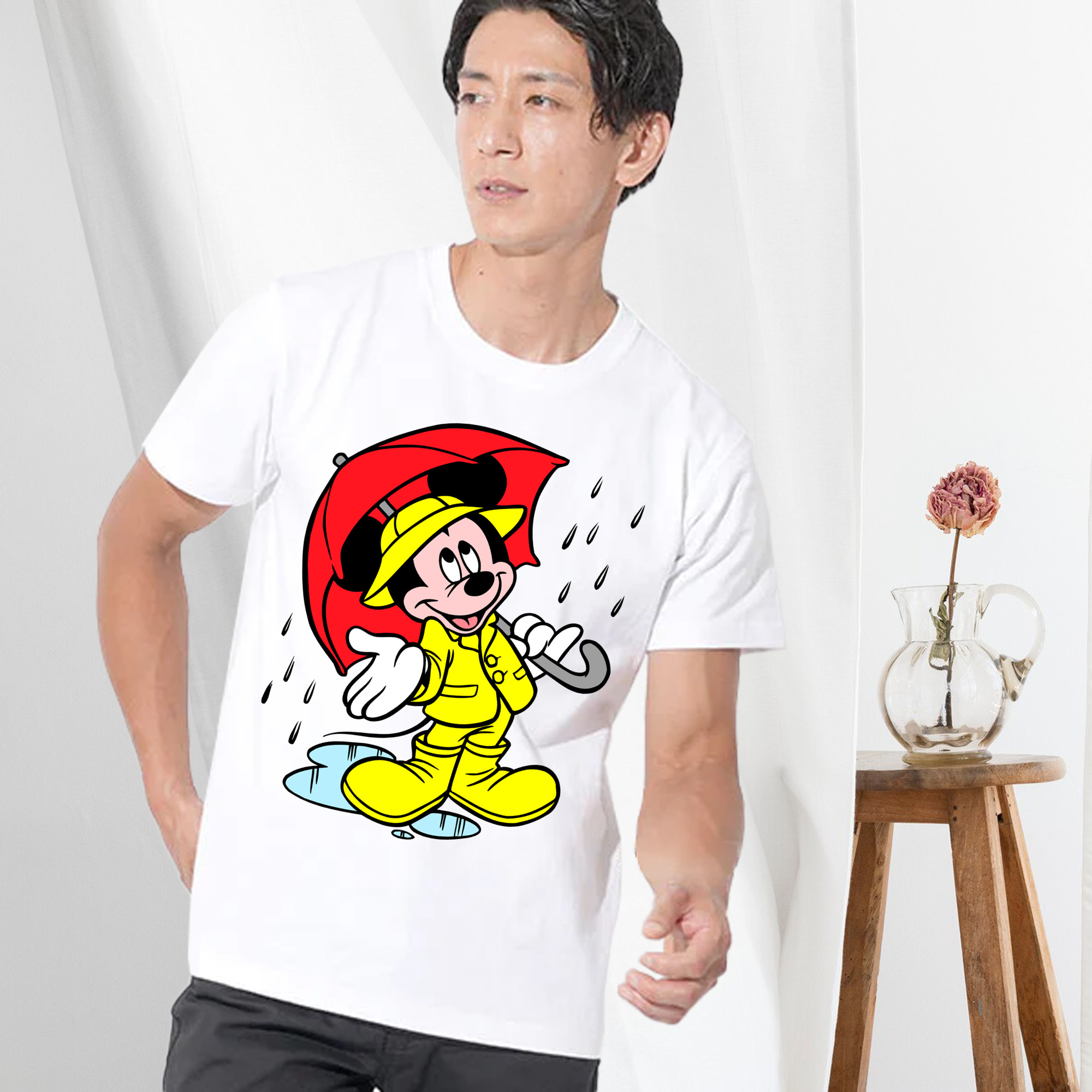 ミッキーマウス Mickey Mouse 綿100％ メンズ半袖Tシャツ｜肌触りやわらか＆通気性