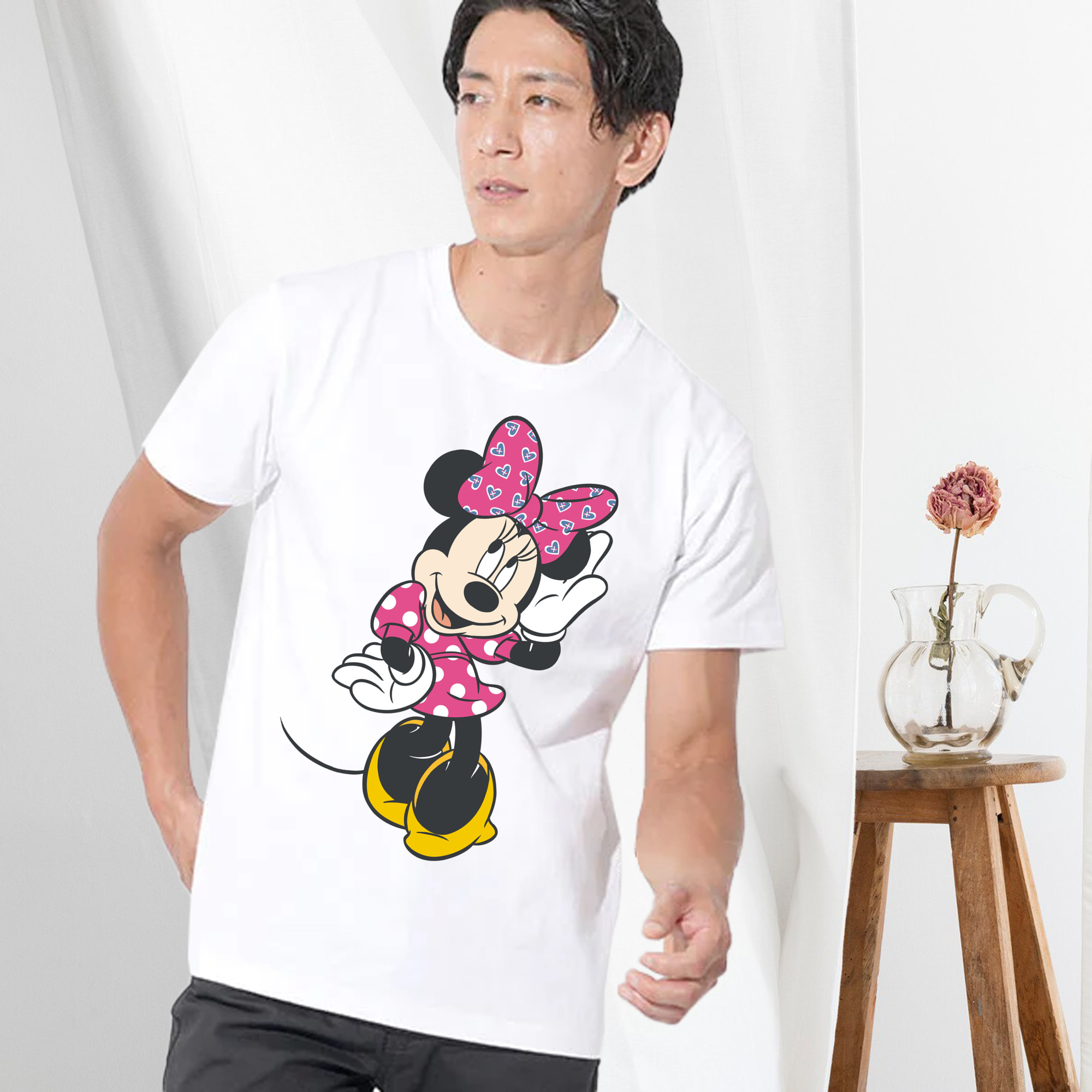 ミッキーマウス Mickey Mouse 綿100％ メンズ半袖Tシャツ｜肌触りやわらか＆通気性