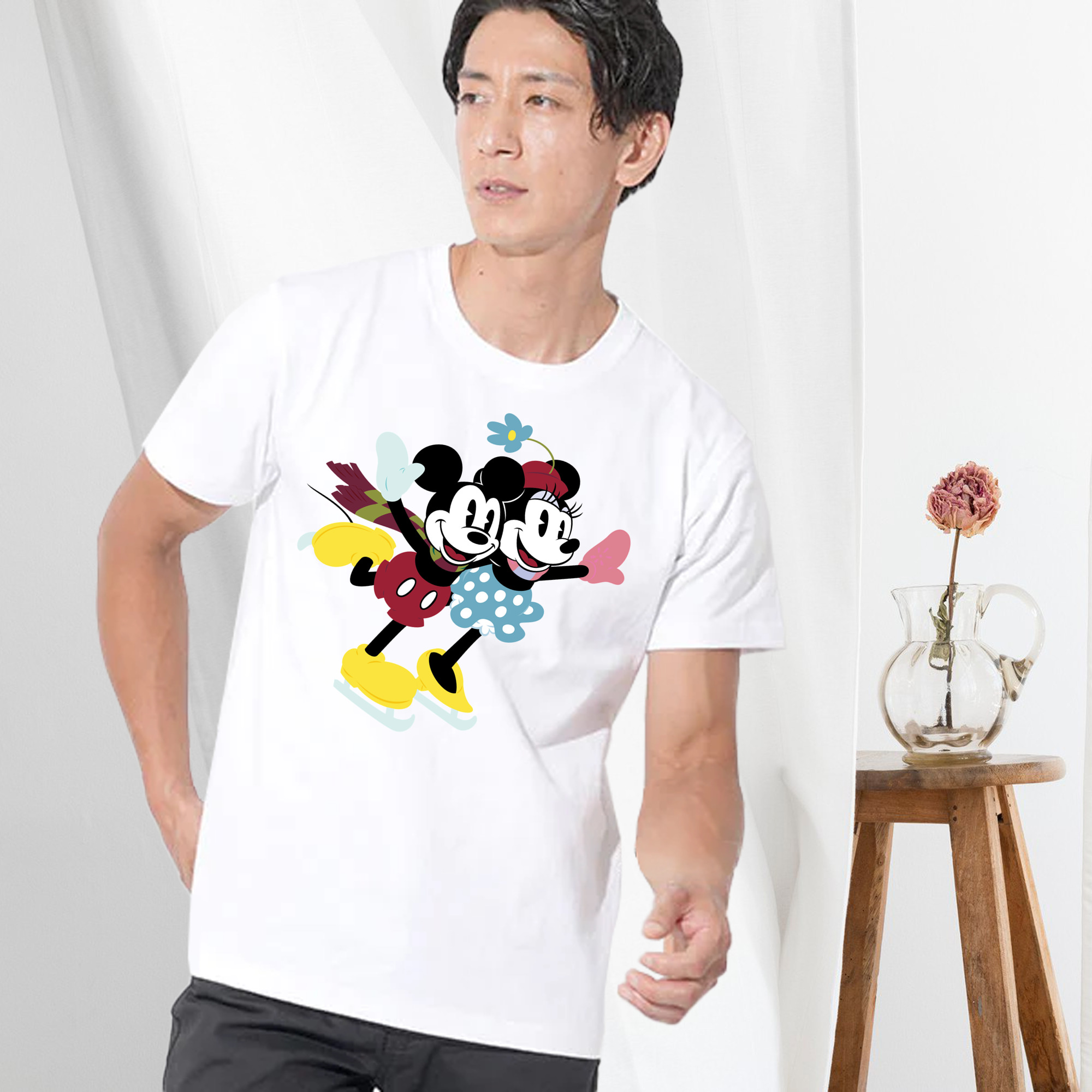 ミッキーマウス Mickey Mouse 綿100％ メンズ半袖Tシャツ｜肌触りやわらか＆通気性