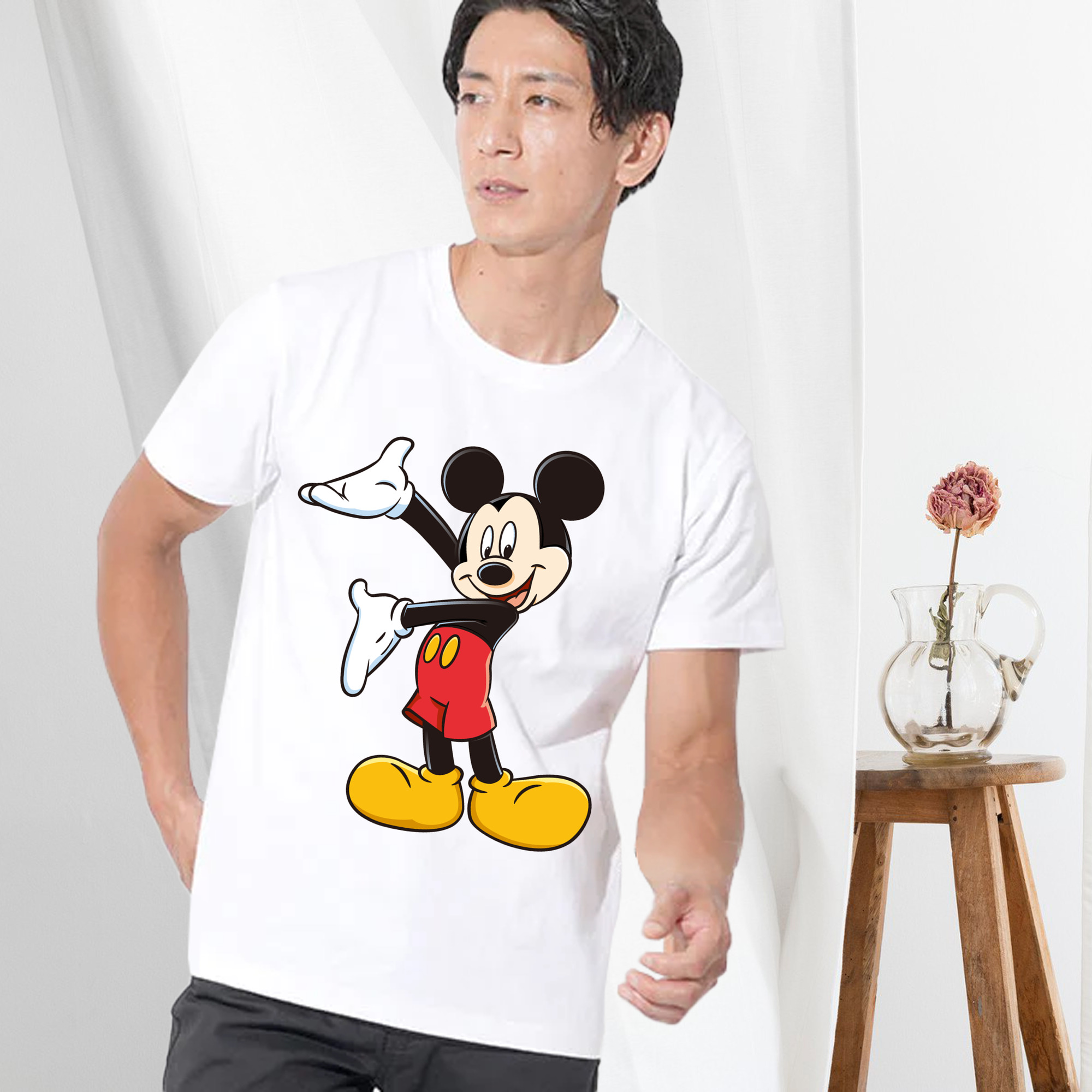 ミッキーマウス Mickey Mouse 綿100％ メンズ半袖Tシャツ｜肌触りやわらか＆通気性