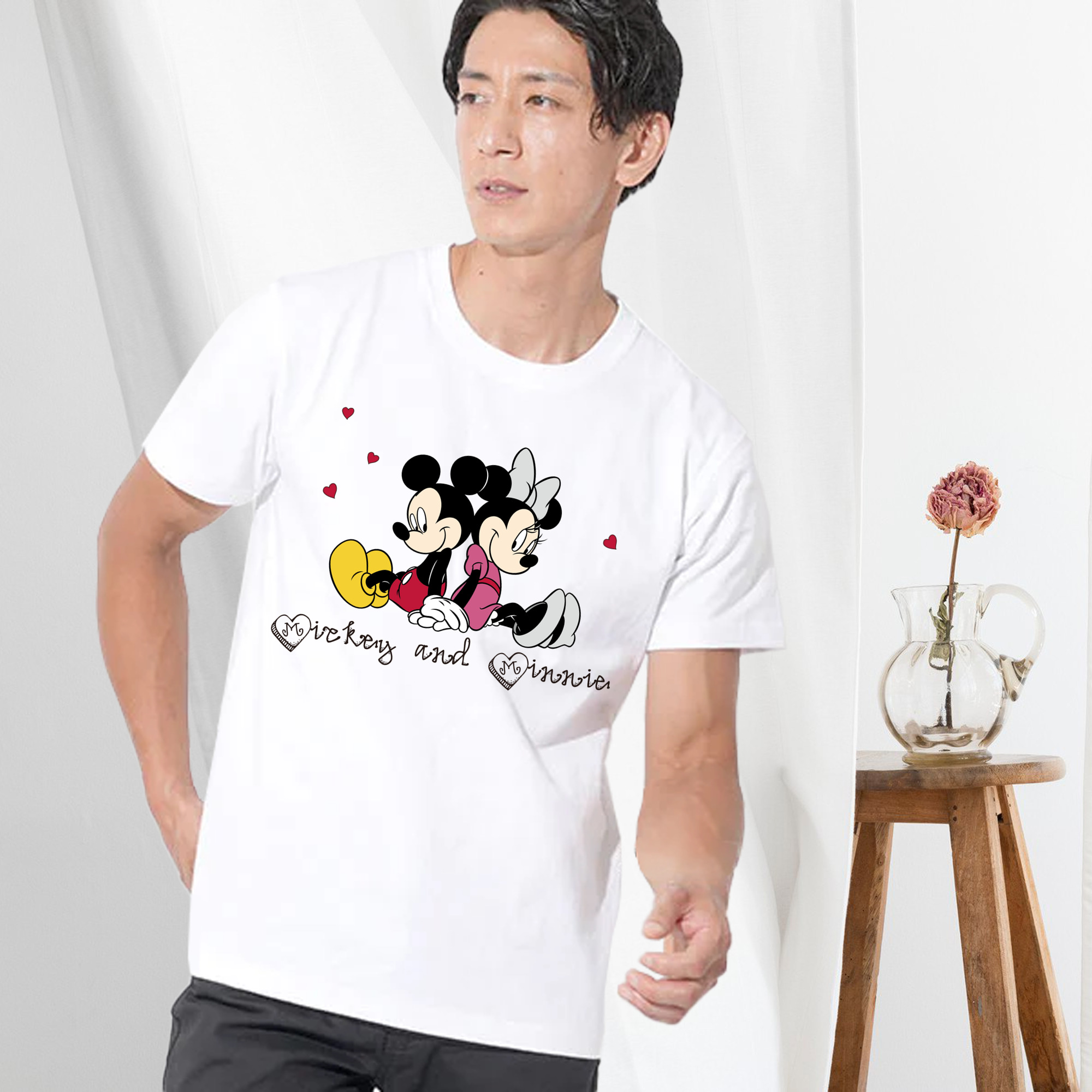 ミッキーマウス Mickey Mouse 綿100％ メンズ半袖Tシャツ｜肌触りやわらか＆通気性