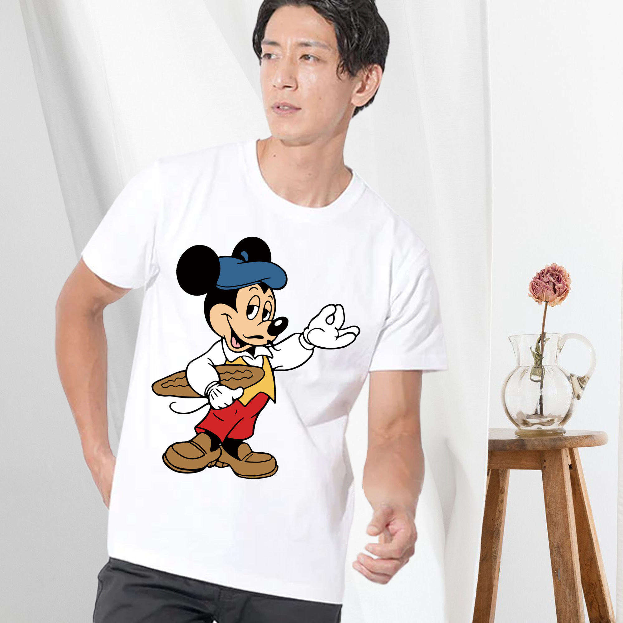 ミッキーマウス Mickey Mouse 綿100％ メンズ半袖Tシャツ｜肌触りやわらか＆通気性