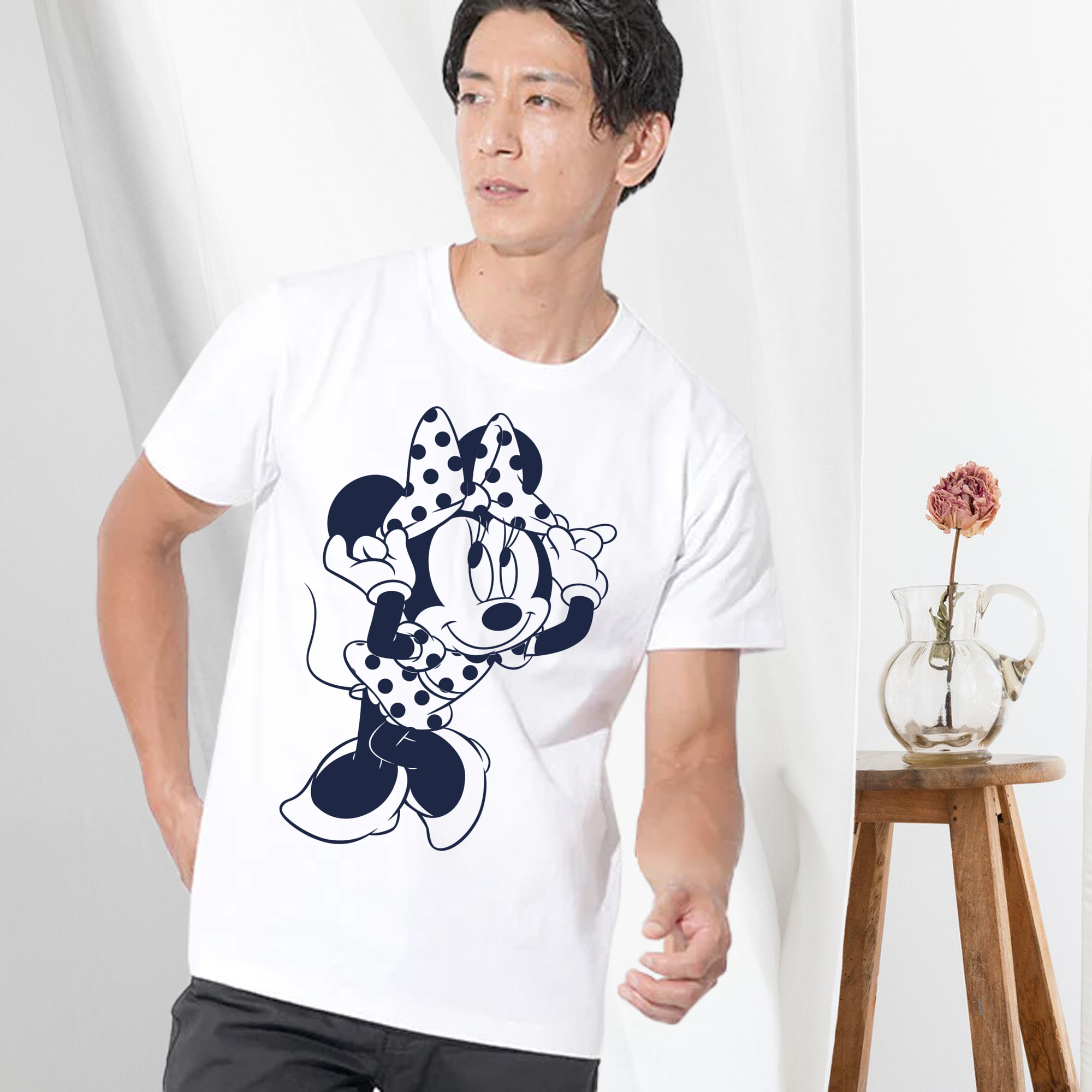 ミッキーマウス Mickey Mouse 綿100％ メンズ半袖Tシャツ｜肌触りやわらか＆通気性