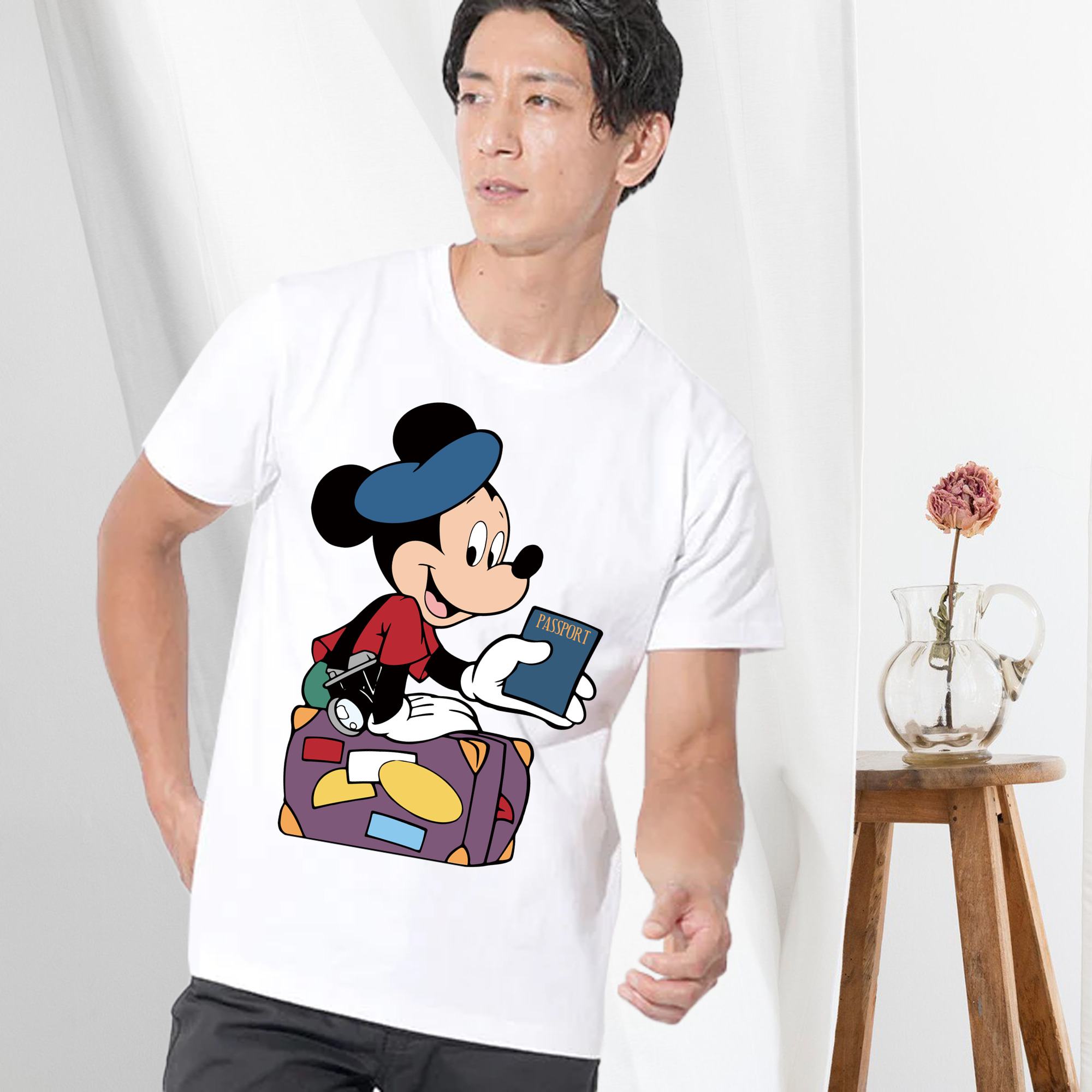 ミッキーマウス Mickey Mouse 綿100％ メンズ半袖Tシャツ｜肌触りやわらか＆通気性