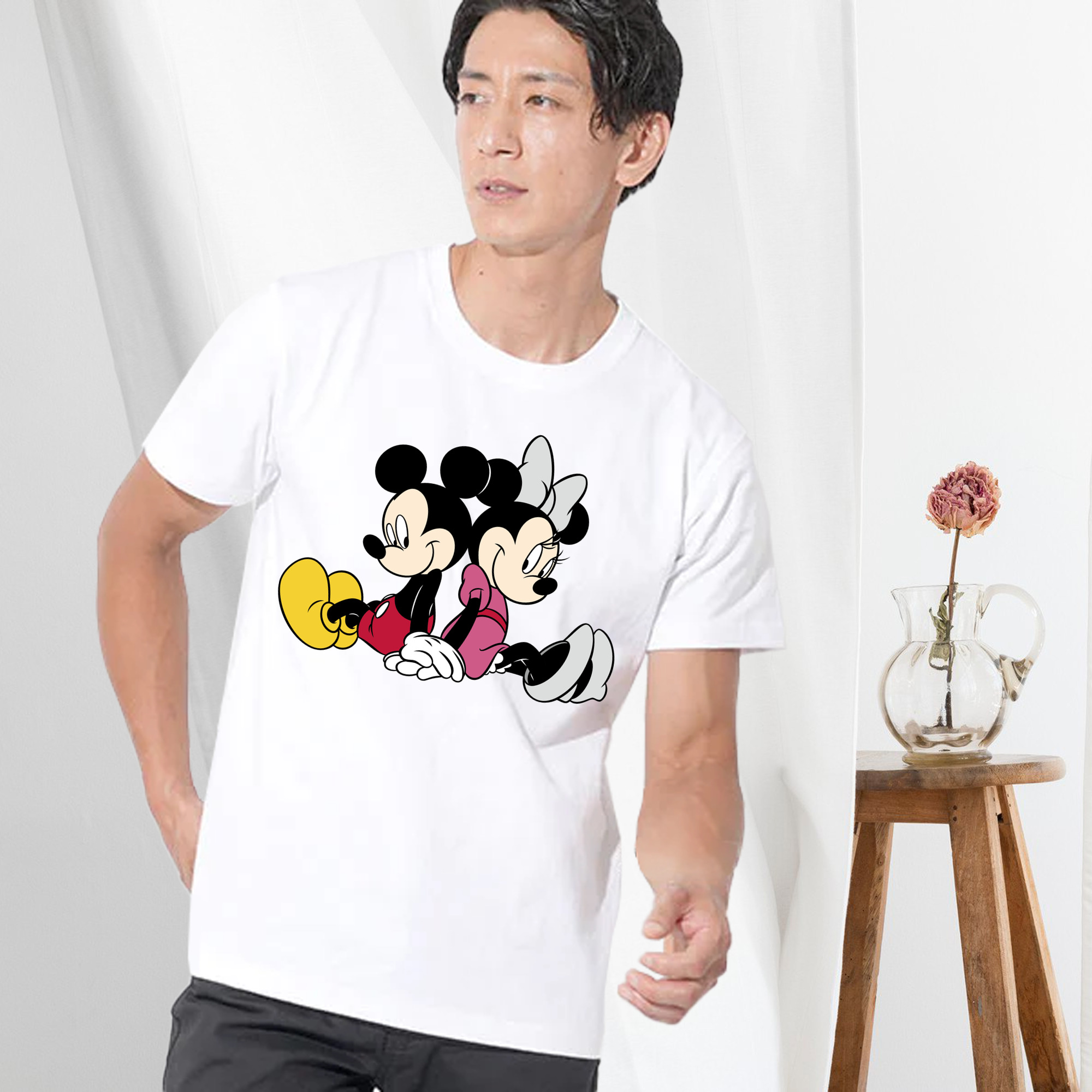 ミッキーマウス Mickey Mouse 綿100％ メンズ半袖Tシャツ｜肌触りやわらか＆通気性