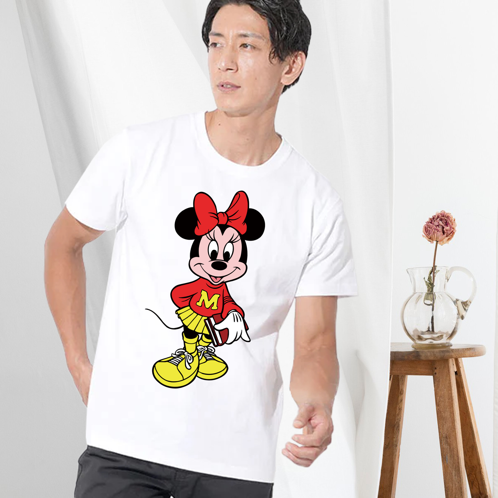 ミッキーマウス Mickey Mouse 綿100％ メンズ半袖Tシャツ｜肌触りやわらか＆通気性