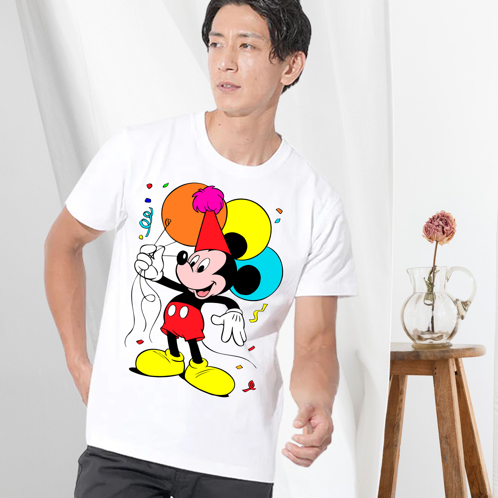 ミッキーマウス Mickey Mouse 綿100％ メンズ半袖Tシャツ｜肌触りやわらか＆通気性