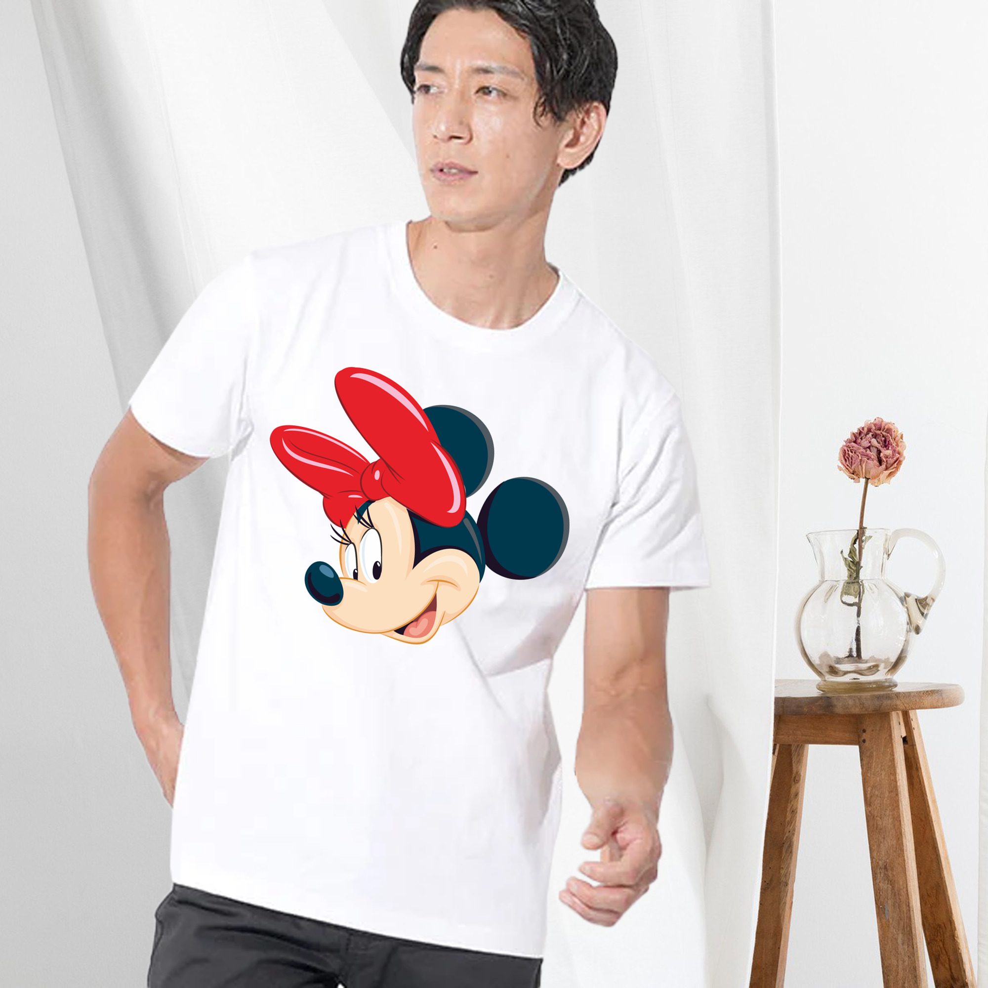ミッキーマウス Mickey Mouse 綿100％ メンズ半袖Tシャツ｜肌触りやわらか＆通気性