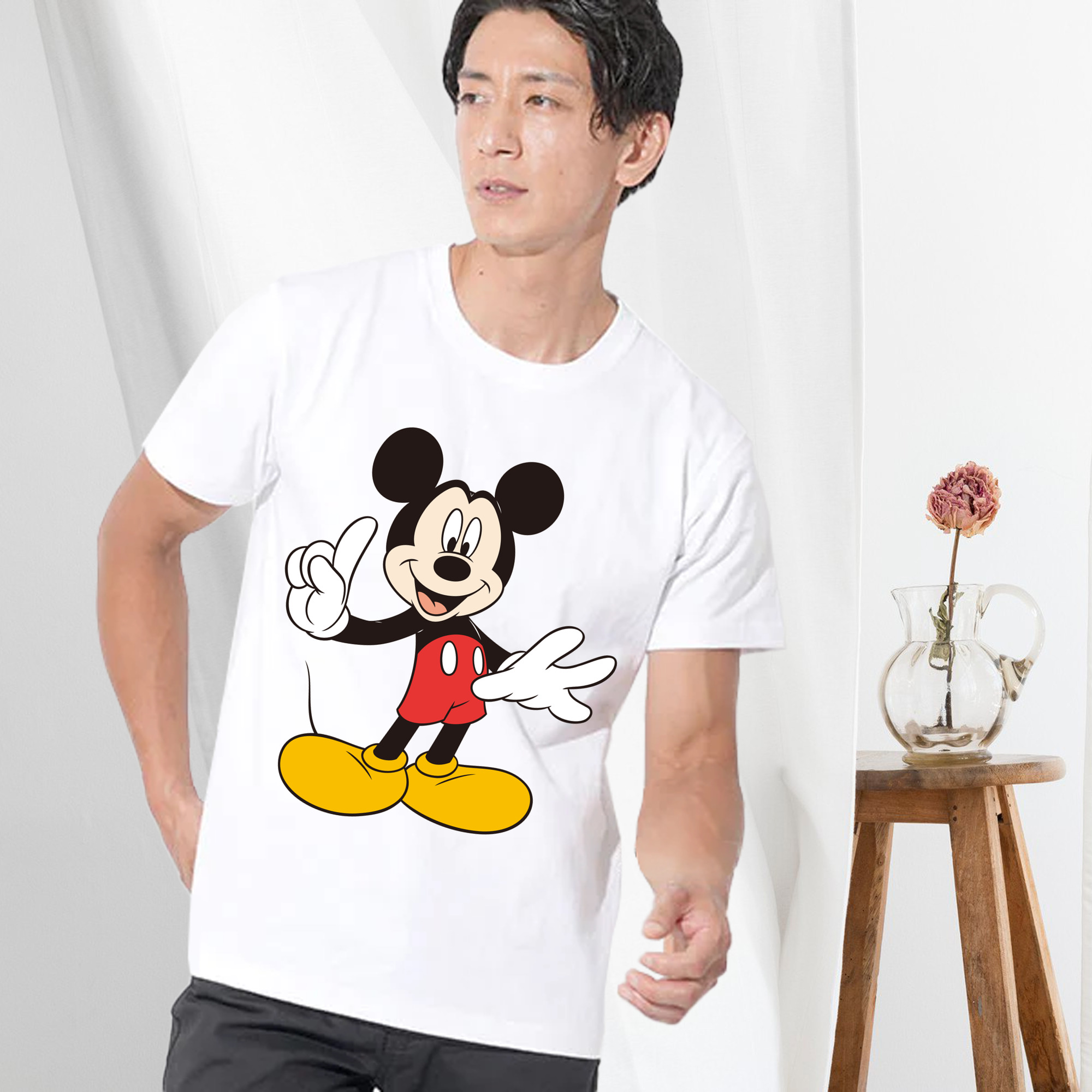 ミッキーマウス Mickey Mouse 綿100％ メンズ半袖Tシャツ｜肌触りやわらか＆通気性