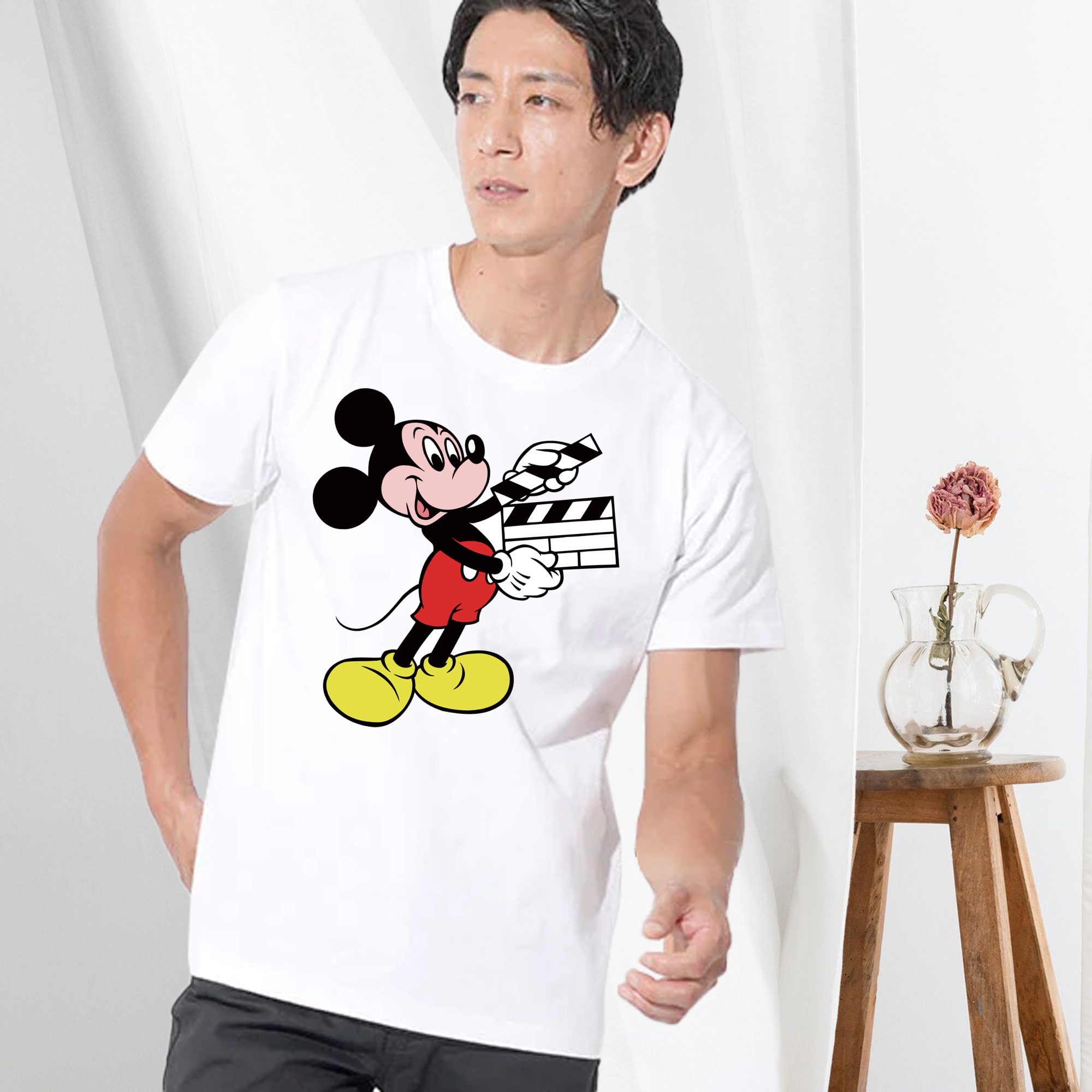 ミッキーマウス Mickey Mouse 綿100％ メンズ半袖Tシャツ｜肌触りやわらか＆通気性