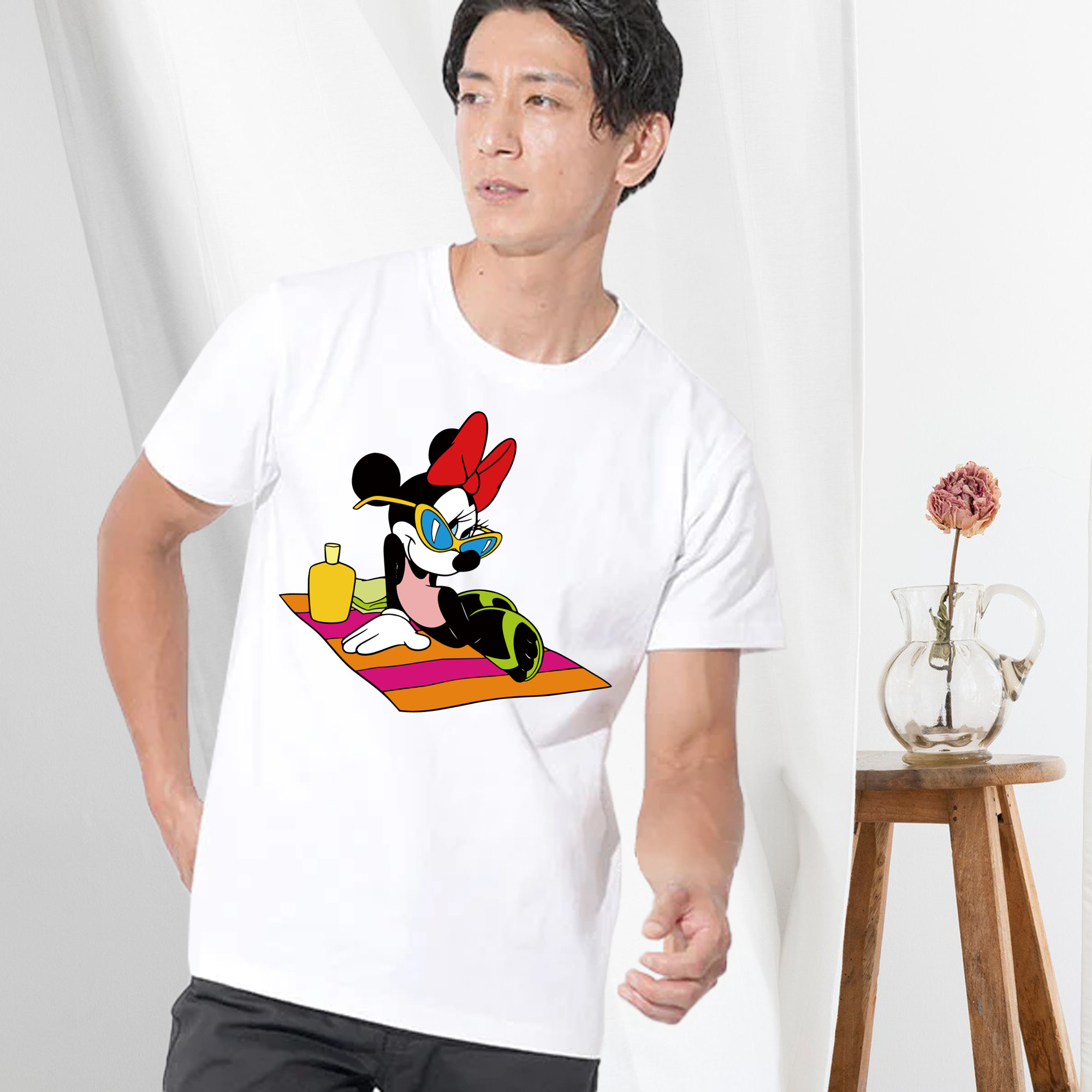 ミッキーマウス Mickey Mouse 綿100％ メンズ半袖Tシャツ｜肌触りやわらか＆通気性