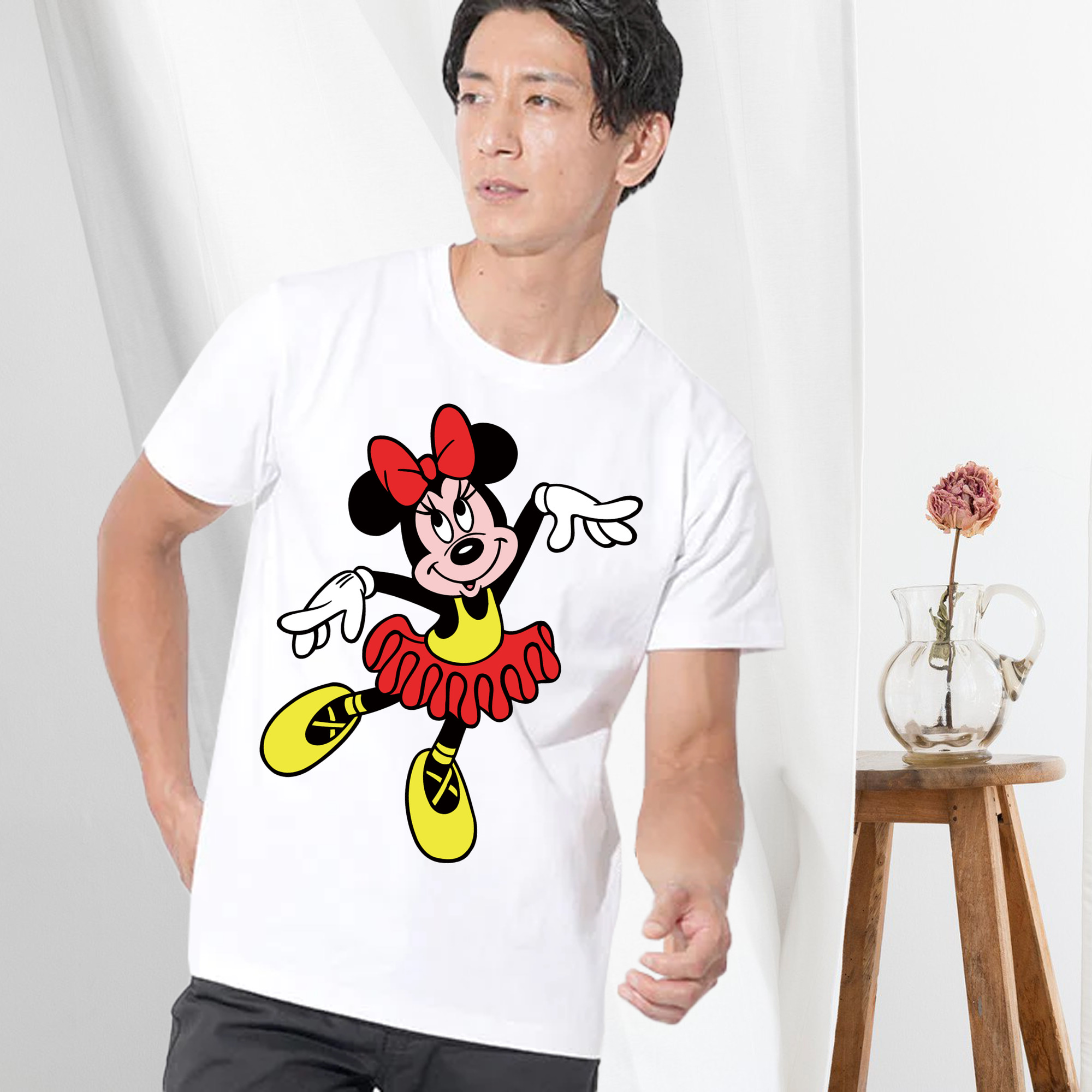 ミッキーマウス Mickey Mouse 綿100％ メンズ半袖Tシャツ｜肌触りやわらか＆通気性