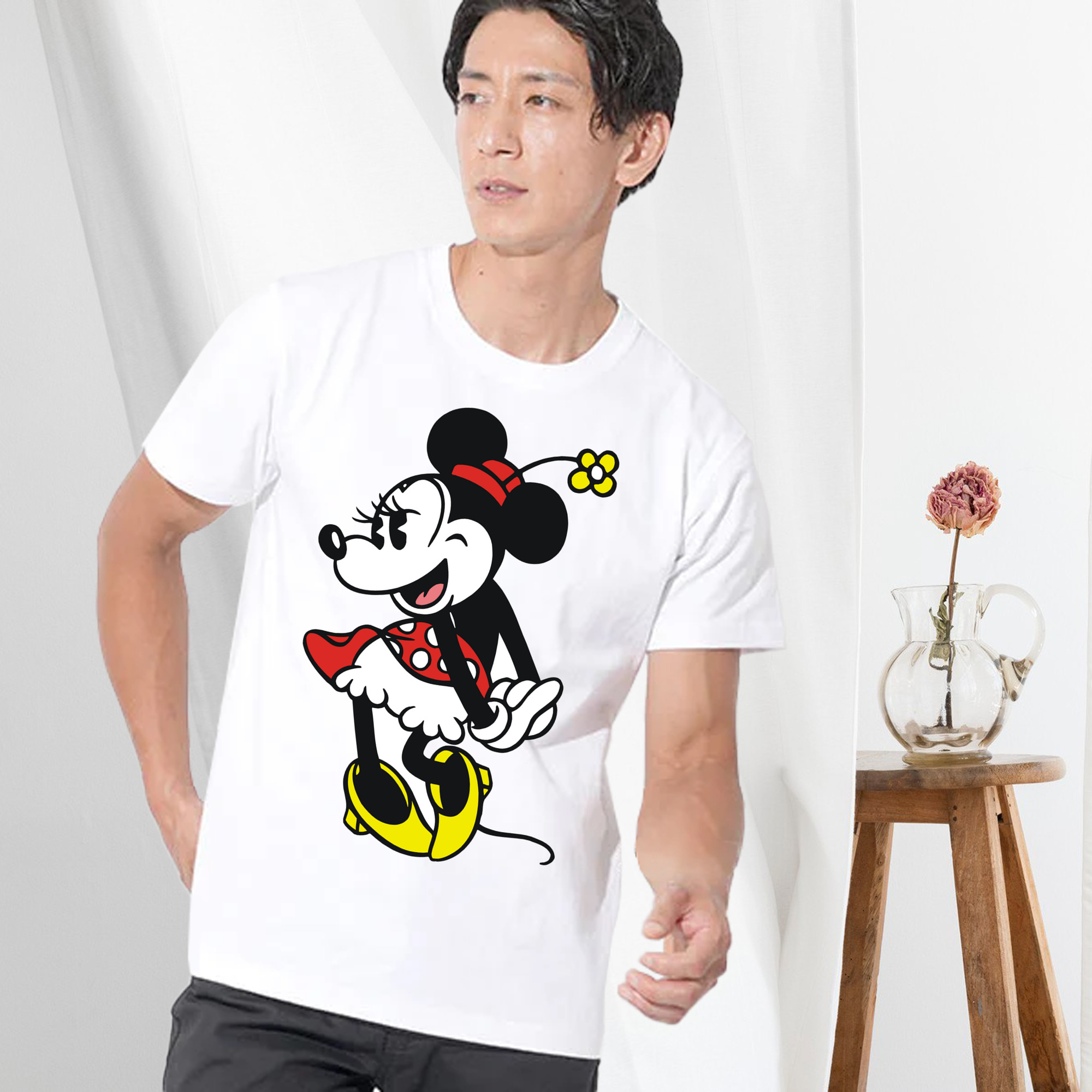 ミッキーマウス Mickey Mouse 綿100％ メンズ半袖Tシャツ｜肌触りやわらか＆通気性