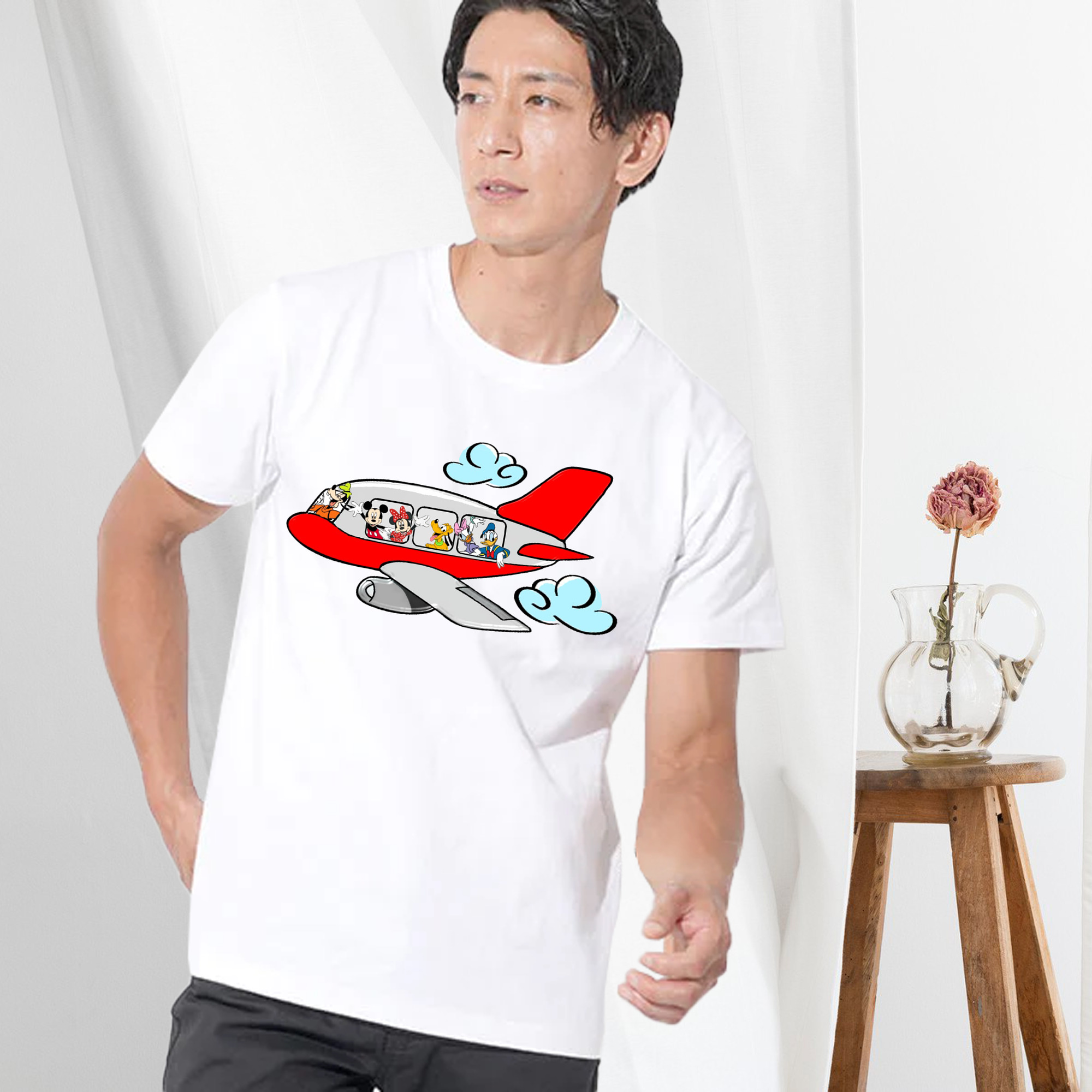 ミッキーマウス Mickey Mouse 綿100％ メンズ半袖Tシャツ｜肌触りやわらか＆通気性