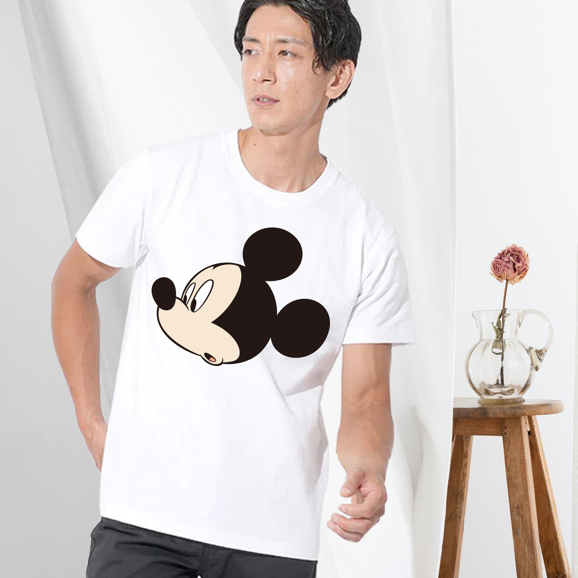ミッキーマウス Mickey Mouse 綿100％ メンズ半袖Tシャツ｜肌触りやわらか＆通気性