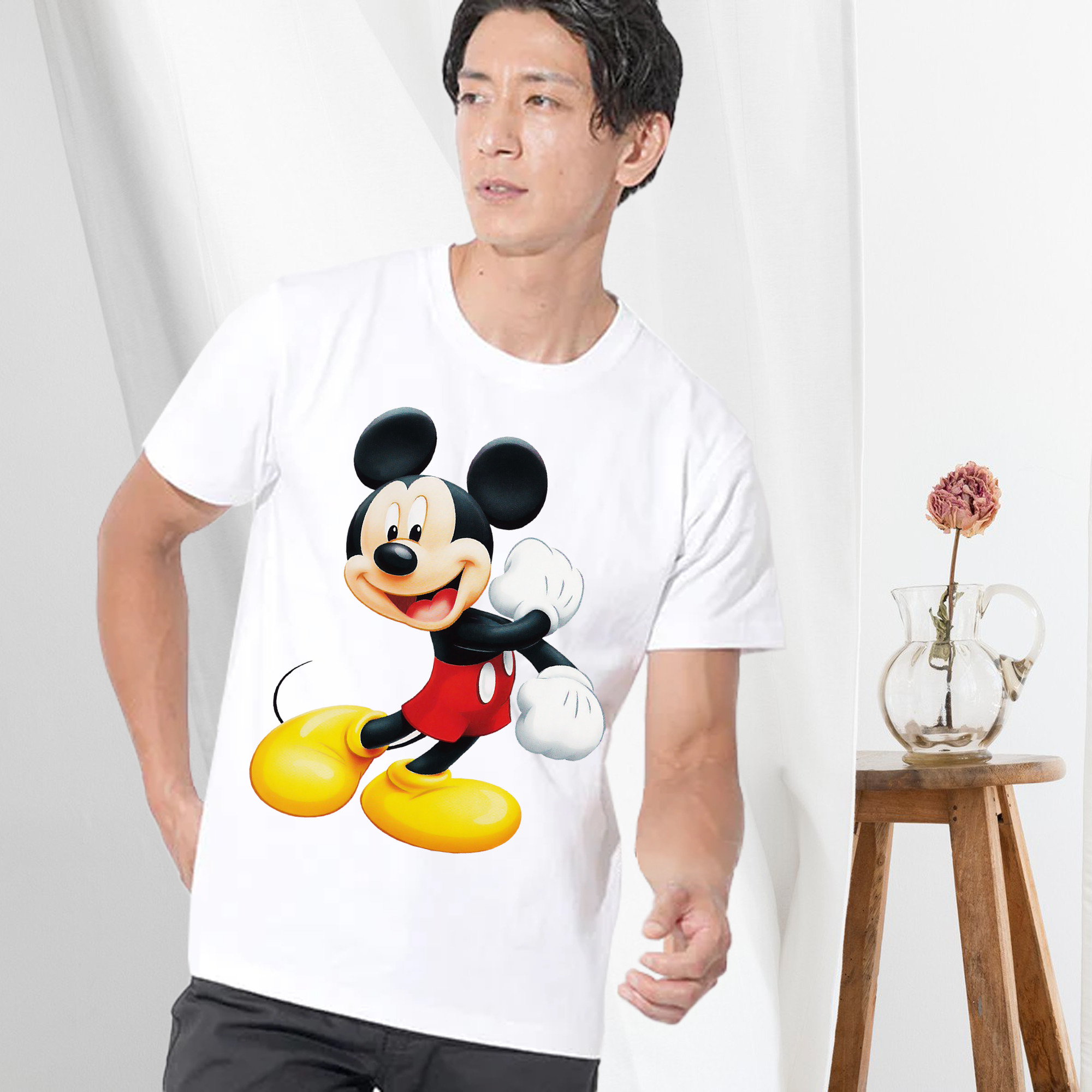 ミッキーマウス Mickey Mouse 綿100％ メンズ半袖Tシャツ｜肌触りやわらか＆通気性