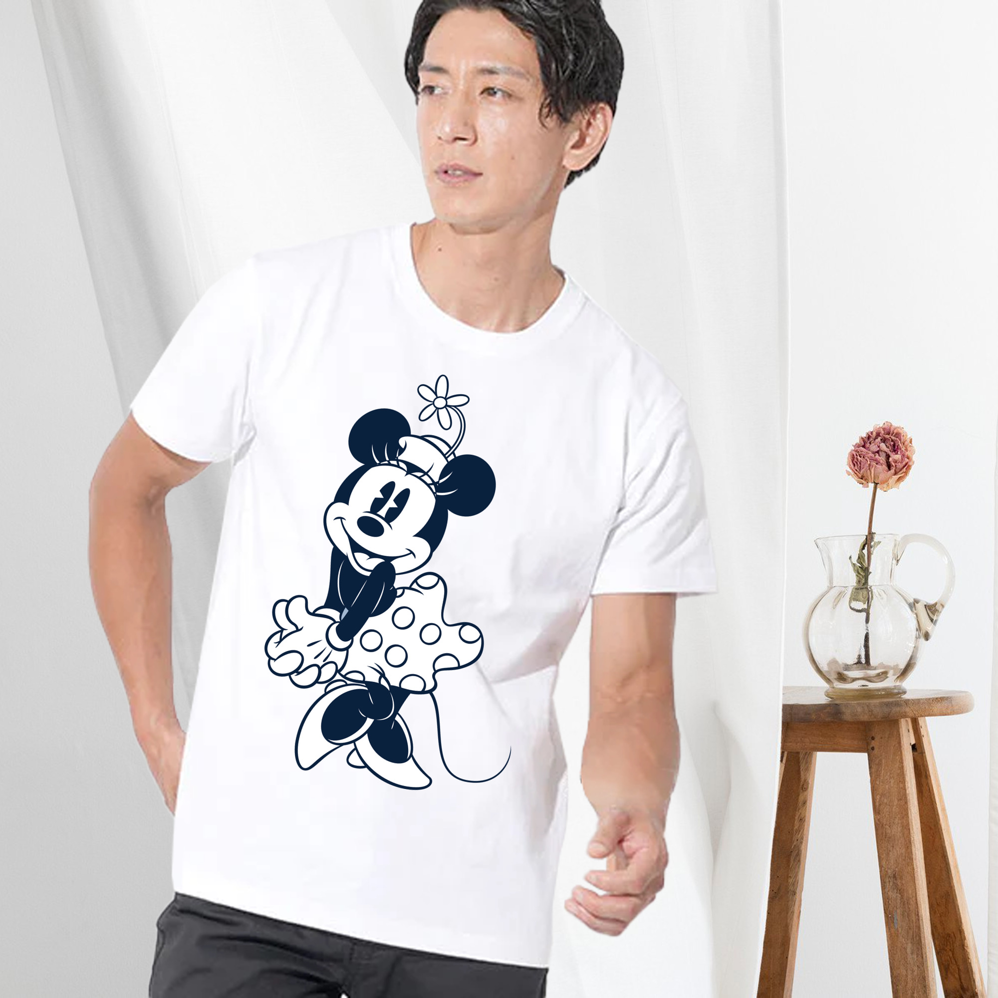 ミッキーマウス Mickey Mouse 綿100％ メンズ半袖Tシャツ｜肌触りやわらか＆通気性