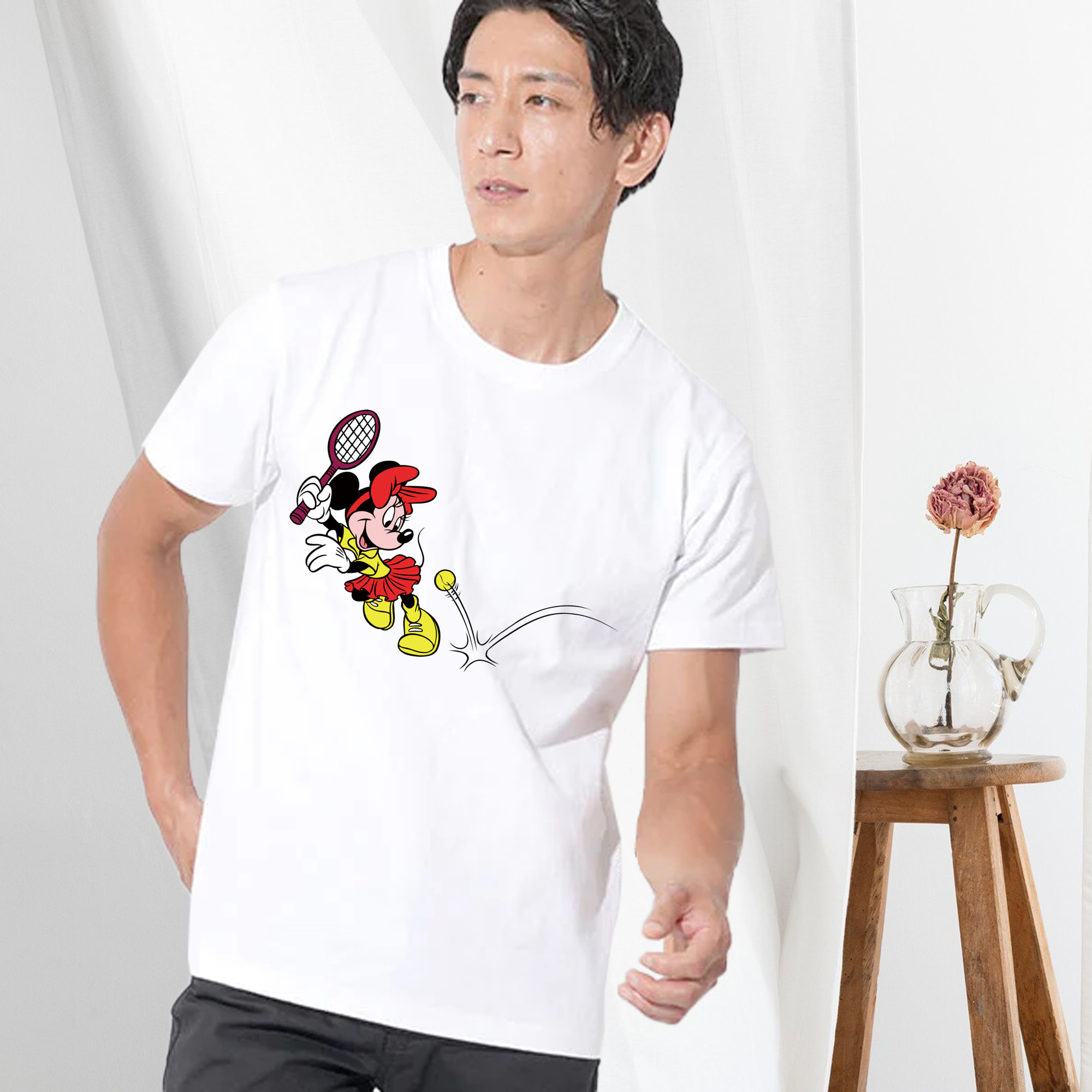 ミッキーマウス Mickey Mouse 綿100％ メンズ半袖Tシャツ｜肌触りやわらか＆通気性