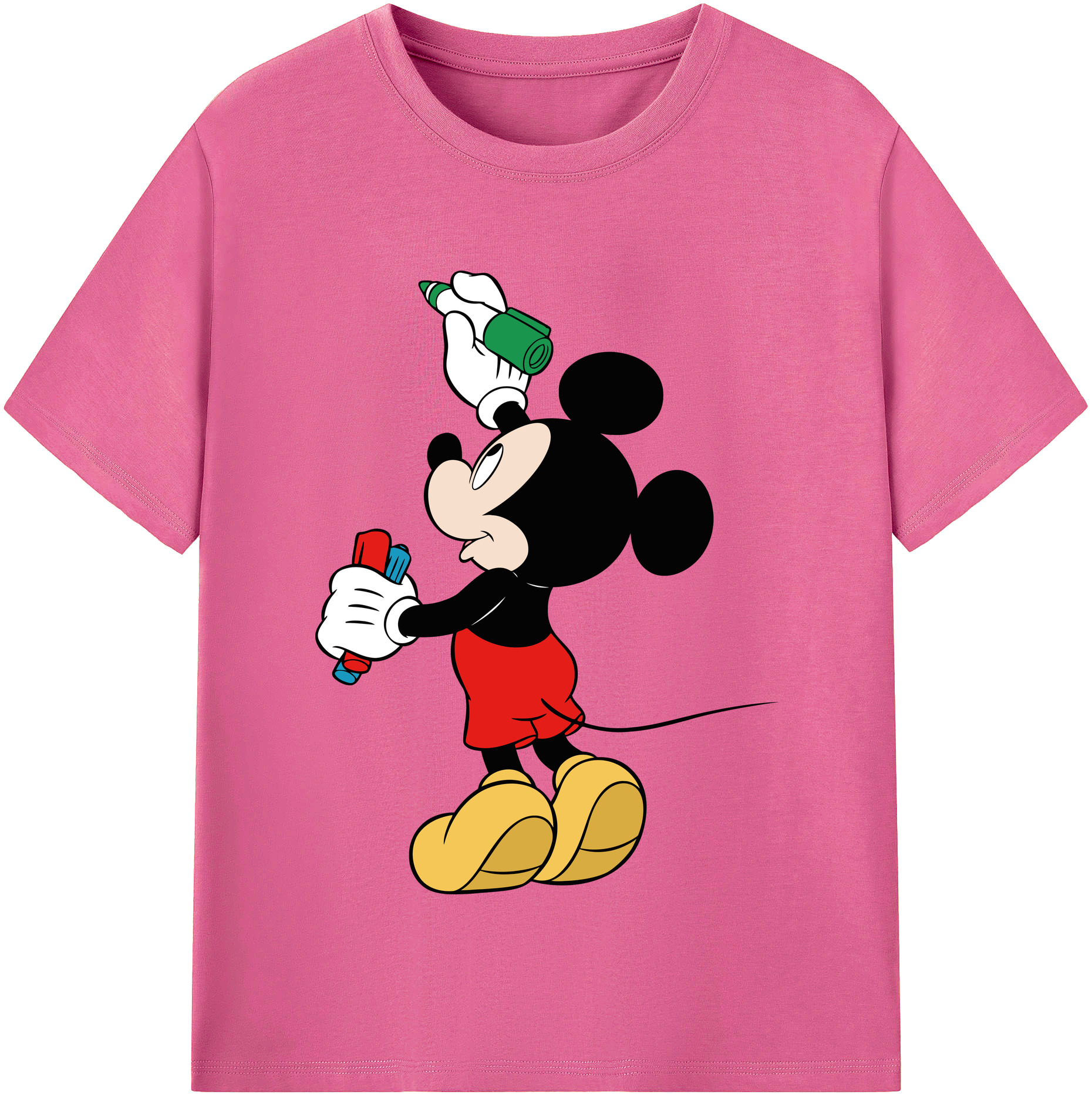 （画像用） ミッキーマウス Mickey Mouse レディースカジュアルプリントTシャツ（綿100％）