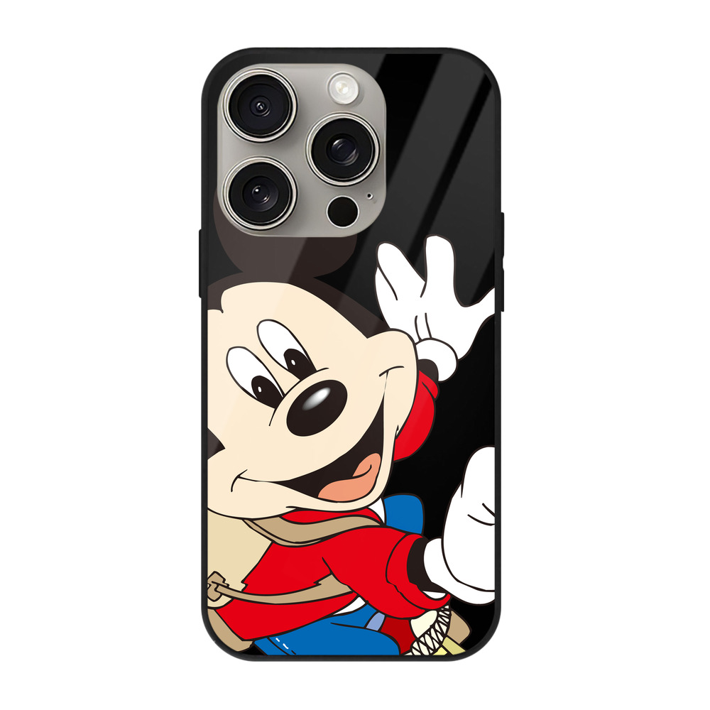 （画像用） ミッキーマウス Mickey Mouse 【iPhone15Pro対応】スマホケース 耐衝撃＆黄変防止 背面ガラス