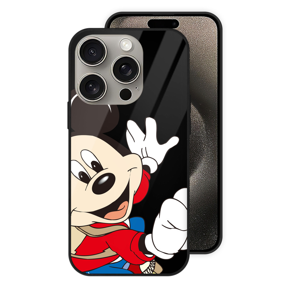 （画像用） ミッキーマウス Mickey Mouse 【iPhone15Pro対応】スマホケース 耐衝撃＆黄変防止 背面ガラス