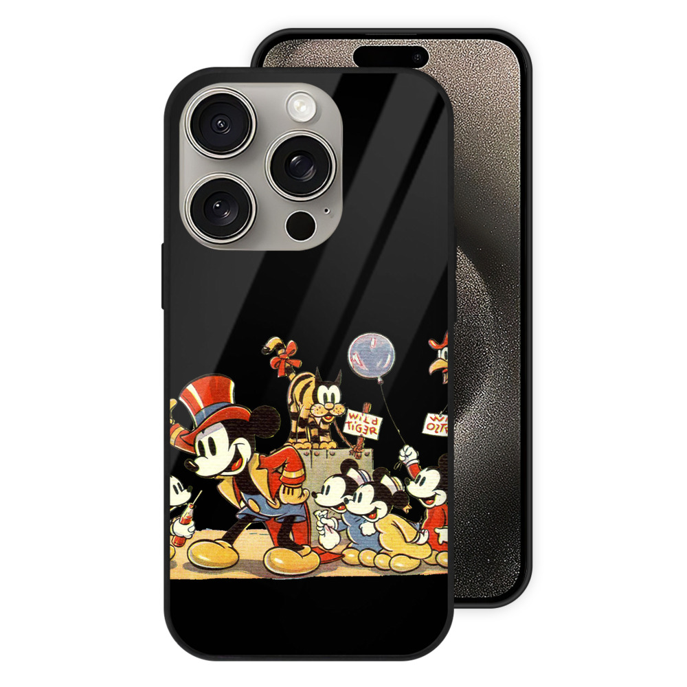 （画像用） ミッキーマウス Mickey Mouse 【iPhone15Pro対応】スマホケース 耐衝撃＆黄変防止 背面ガラス