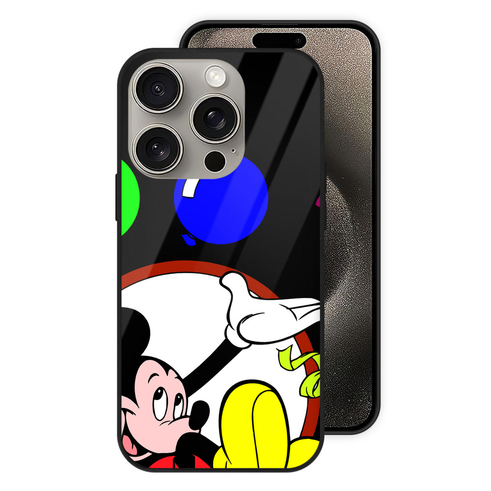 （画像用） ミッキーマウス Mickey Mouse 【iPhone15Pro対応】スマホケース 耐衝撃＆黄変防止 背面ガラス