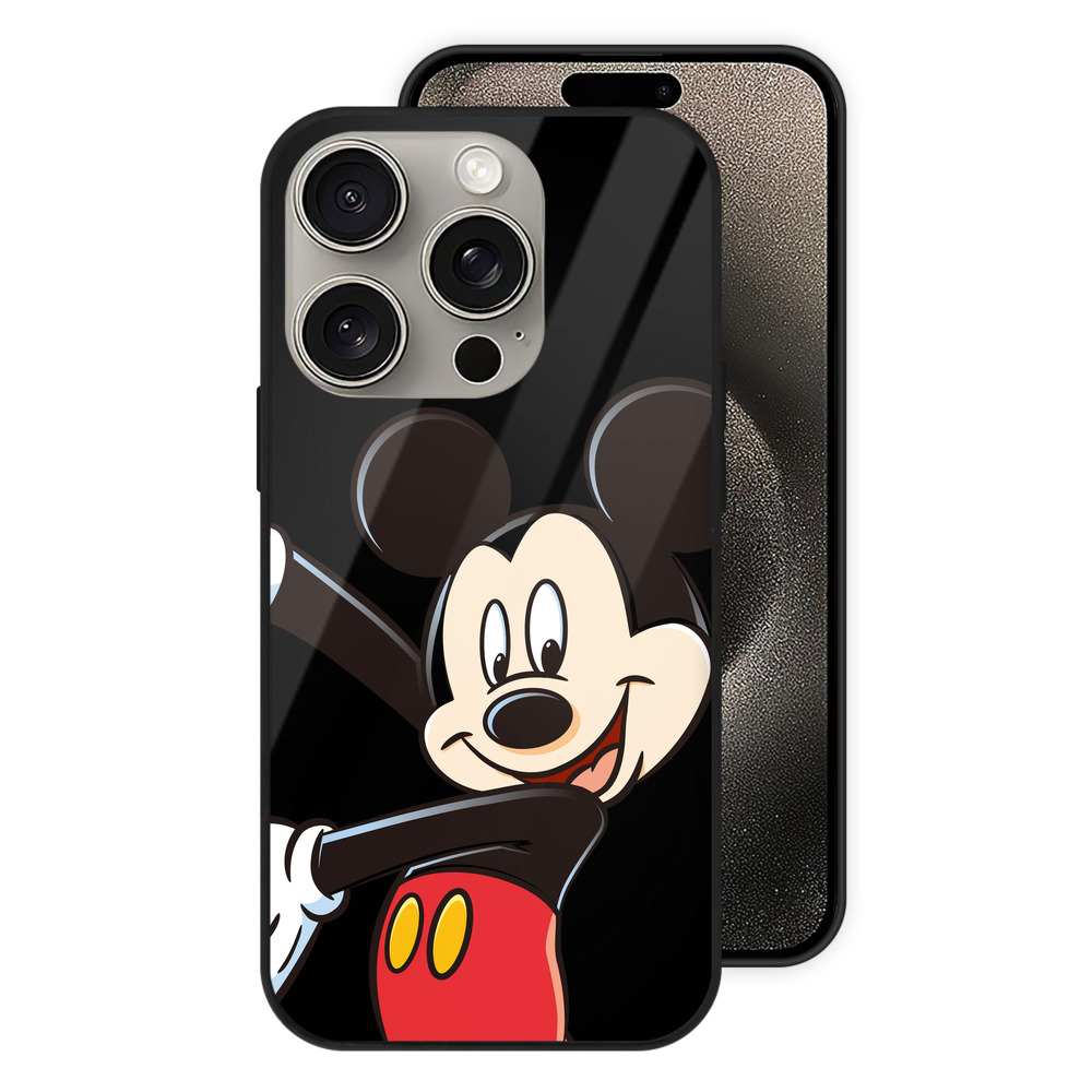 （画像用） ミッキーマウス Mickey Mouse 【iPhone15Pro対応】スマホケース 耐衝撃＆黄変防止 背面ガラス