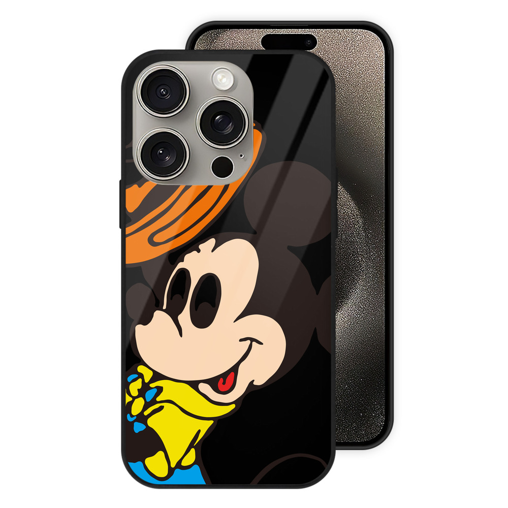 （画像用） ミッキーマウス Mickey Mouse 【iPhone15Pro対応】スマホケース 耐衝撃＆黄変防止 背面ガラス