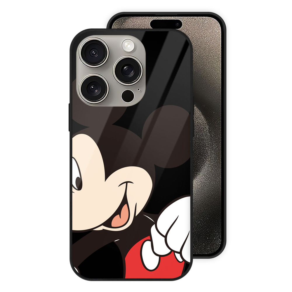 （画像用） ミッキーマウス Mickey Mouse 【iPhone15Pro対応】スマホケース 耐衝撃＆黄変防止 背面ガラス