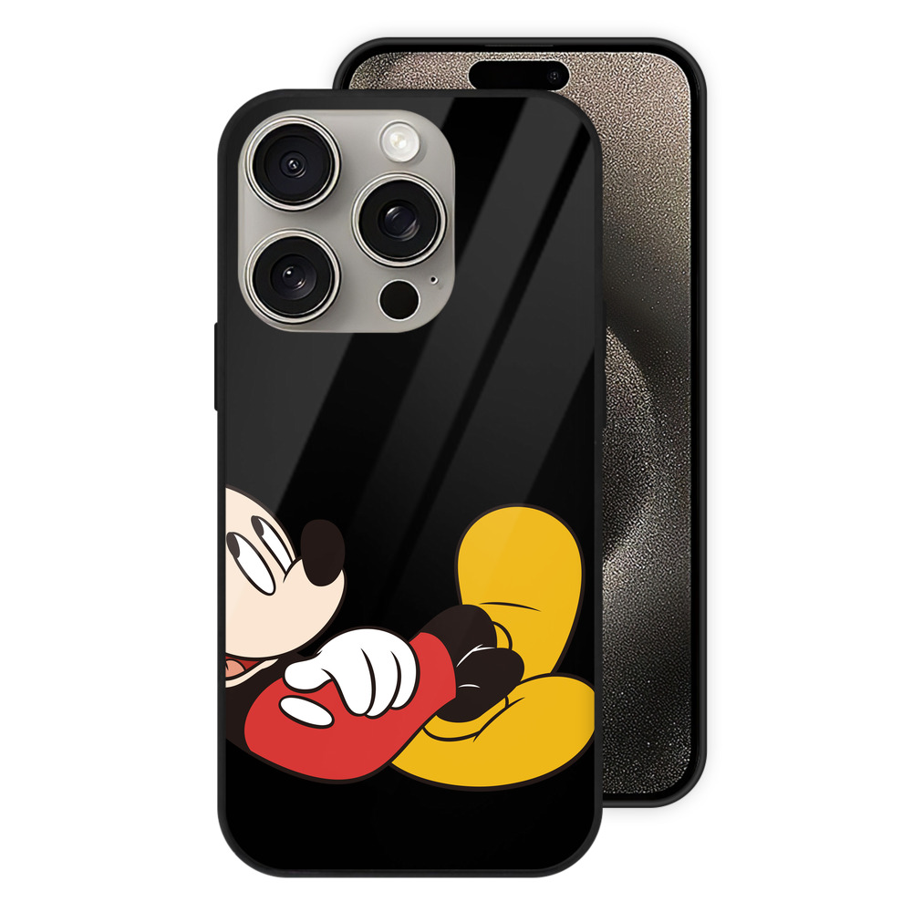 （画像用） ミッキーマウス Mickey Mouse 【iPhone15Pro対応】スマホケース 耐衝撃＆黄変防止 背面ガラス