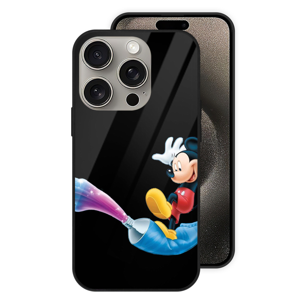 （画像用） ミッキーマウス Mickey Mouse 【iPhone15Pro対応】スマホケース 耐衝撃＆黄変防止 背面ガラス