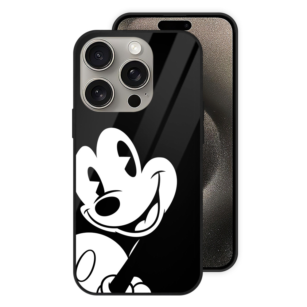 （画像用） ミッキーマウス Mickey Mouse 【iPhone15Pro対応】スマホケース 耐衝撃＆黄変防止 背面ガラス