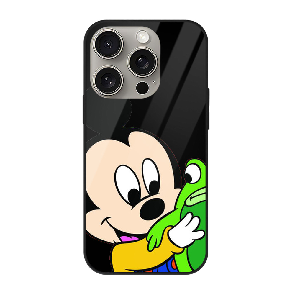 （画像用） ミッキーマウス Mickey Mouse 【iPhone15Pro対応】スマホケース 耐衝撃＆黄変防止 背面ガラス