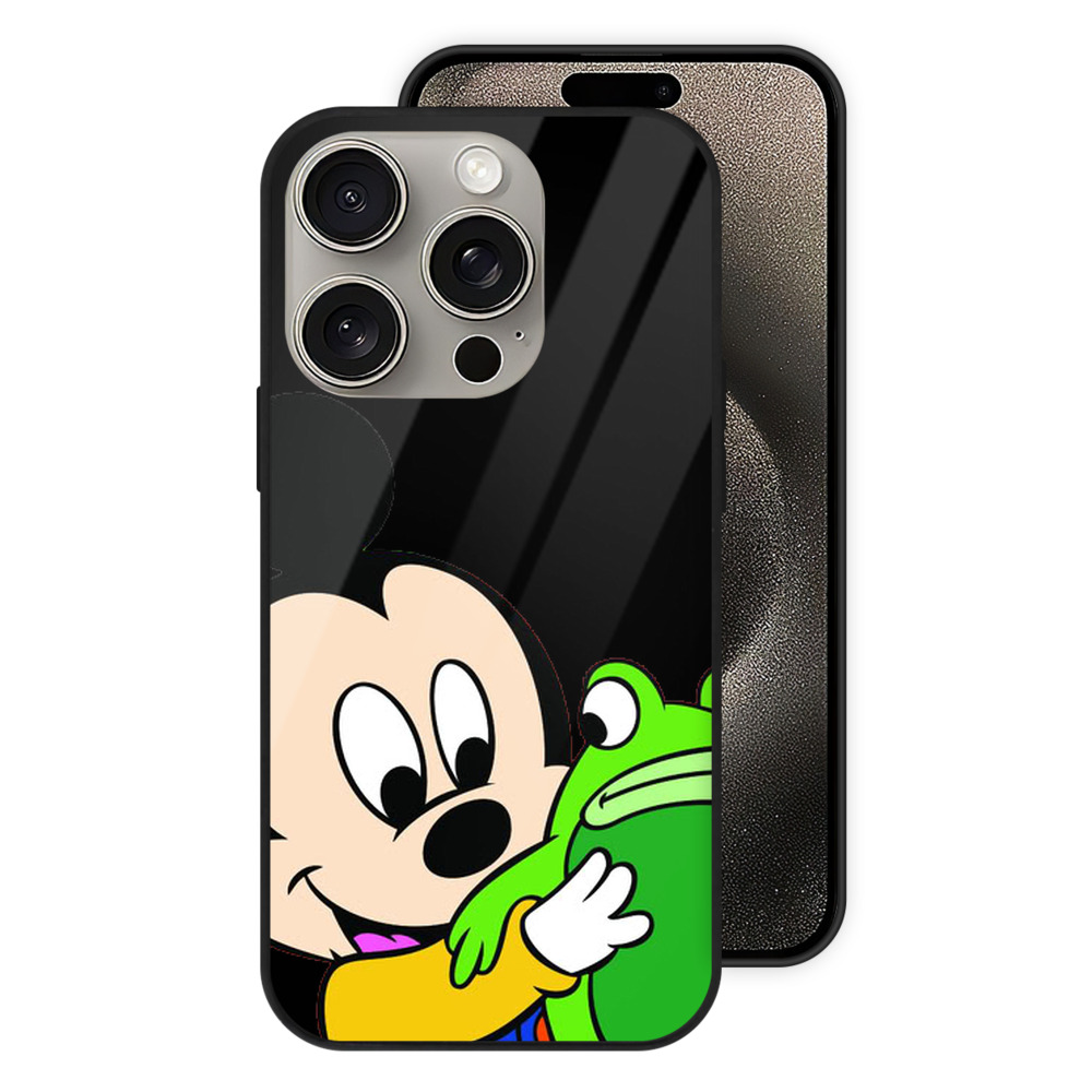 （画像用） ミッキーマウス Mickey Mouse 【iPhone15Pro対応】スマホケース 耐衝撃＆黄変防止 背面ガラス