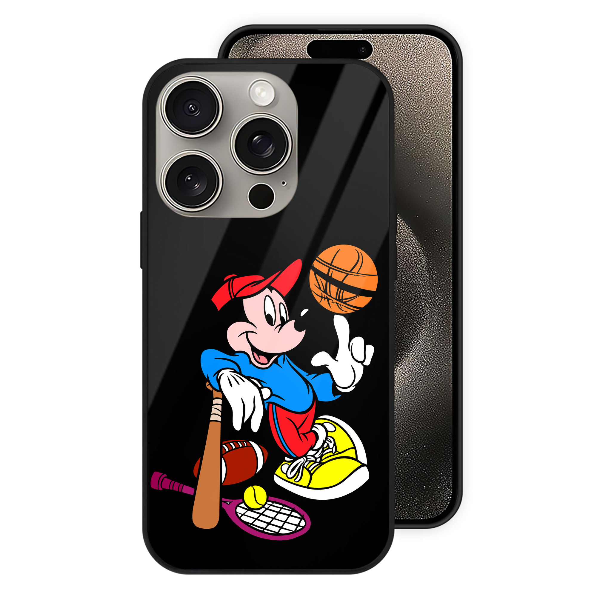 （画像用） ミッキーマウス Mickey Mouse 【iPhone15Pro対応】スマホケース 耐衝撃＆黄変防止 背面ガラス