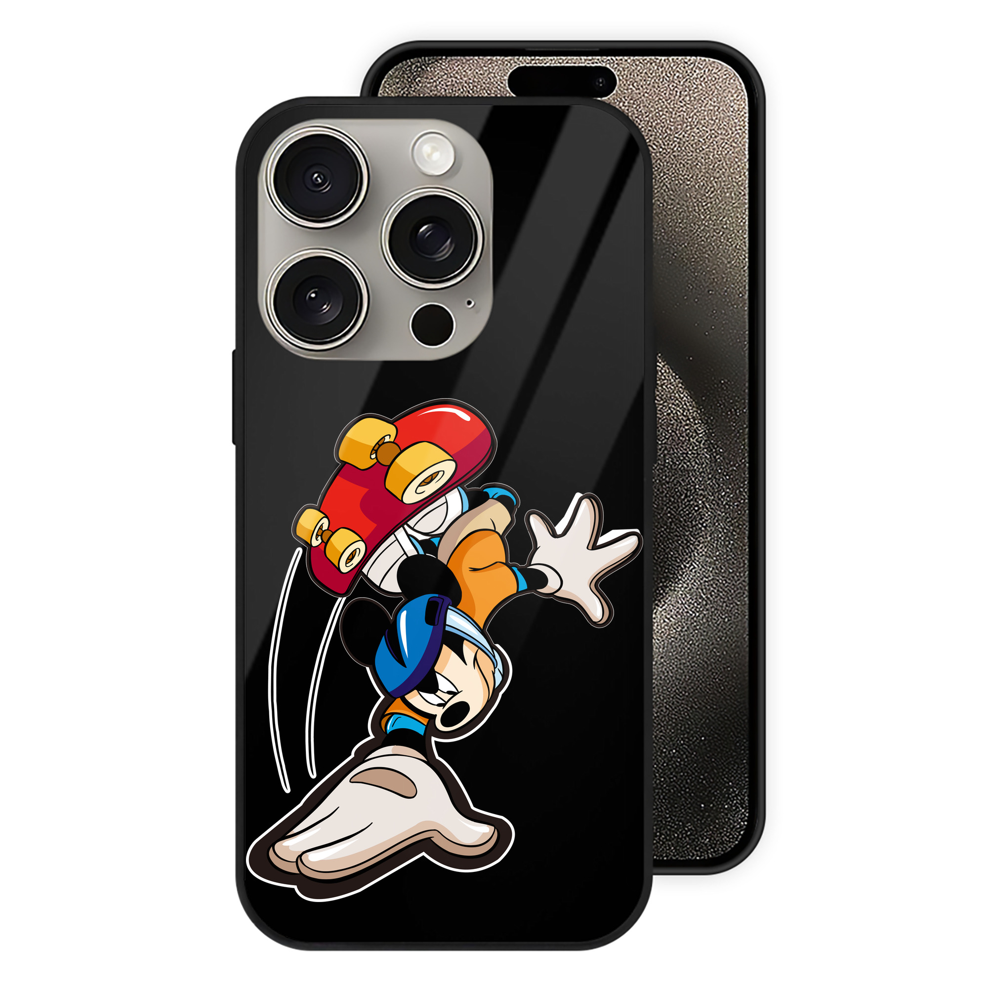 （画像用） ミッキーマウス Mickey Mouse 【iPhone15Pro対応】スマホケース 耐衝撃＆黄変防止 背面ガラス