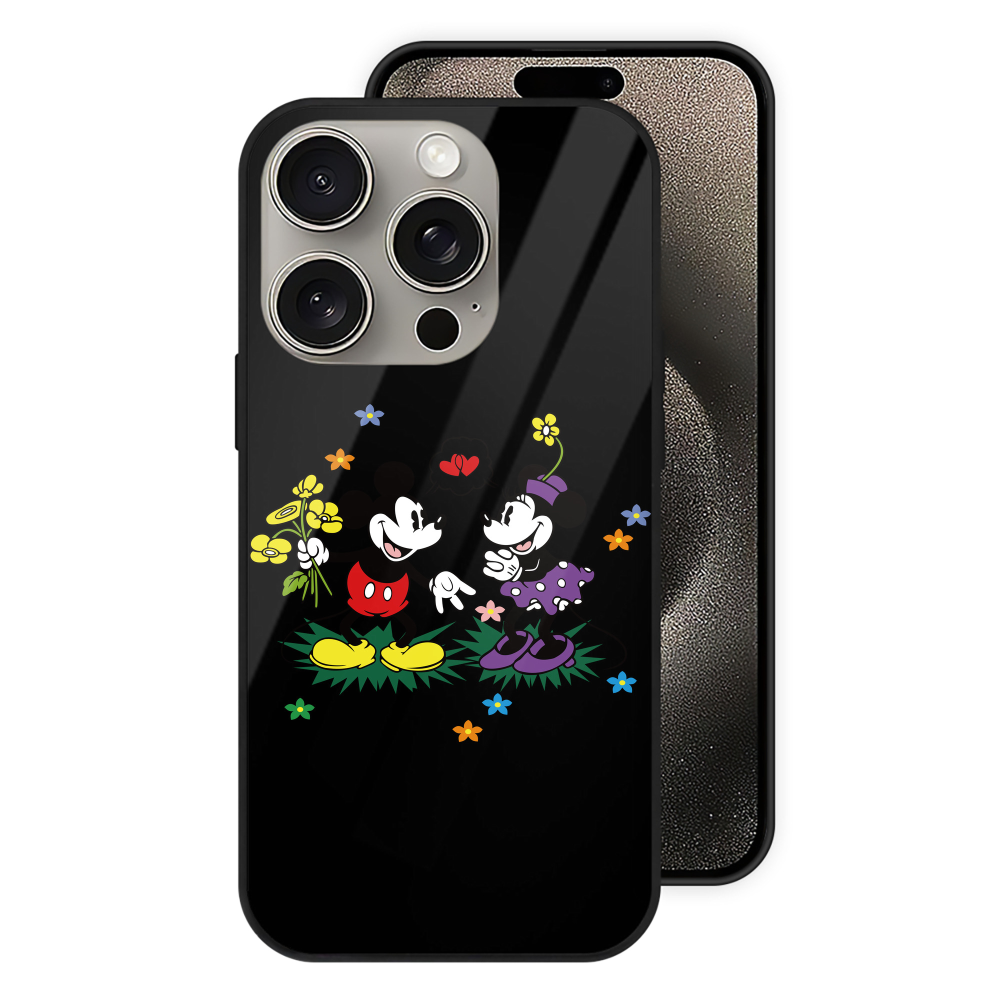 （画像用） ミッキーマウス Mickey Mouse 【iPhone15Pro対応】スマホケース 耐衝撃＆黄変防止 背面ガラス